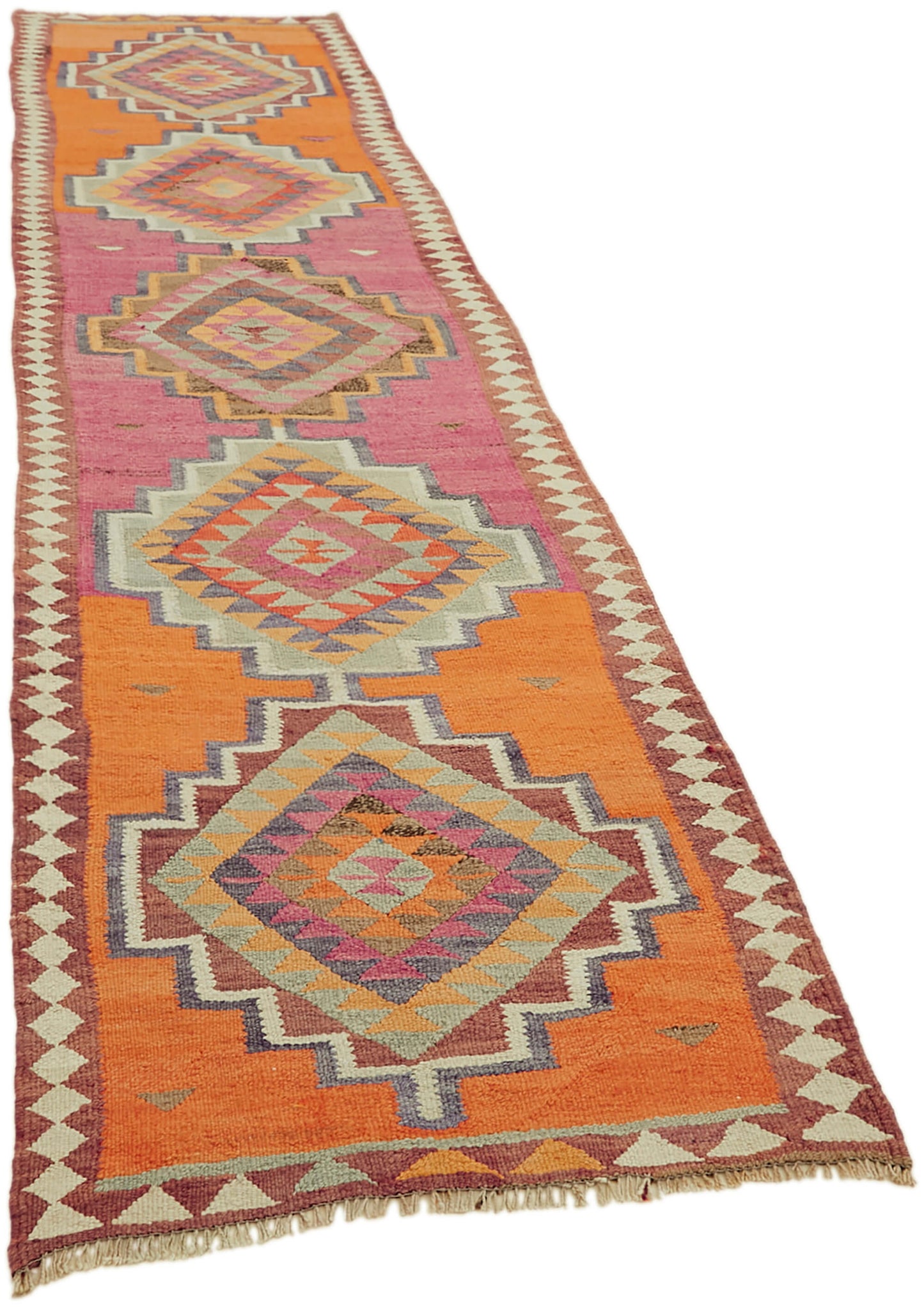 3x13 Multicolor Boho Runner Kilim Rugs - 43022