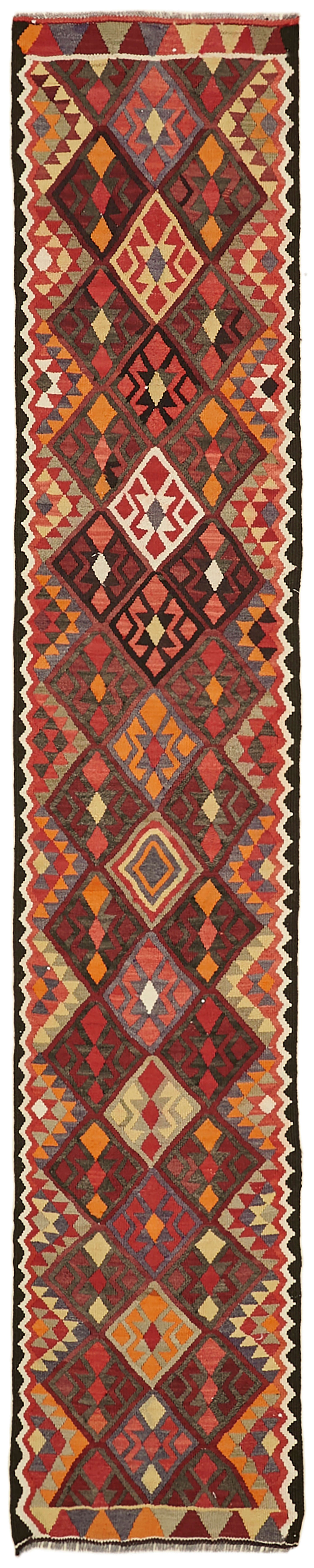 3x13 Multicolor Boho Runner Kilim Rugs - 43039