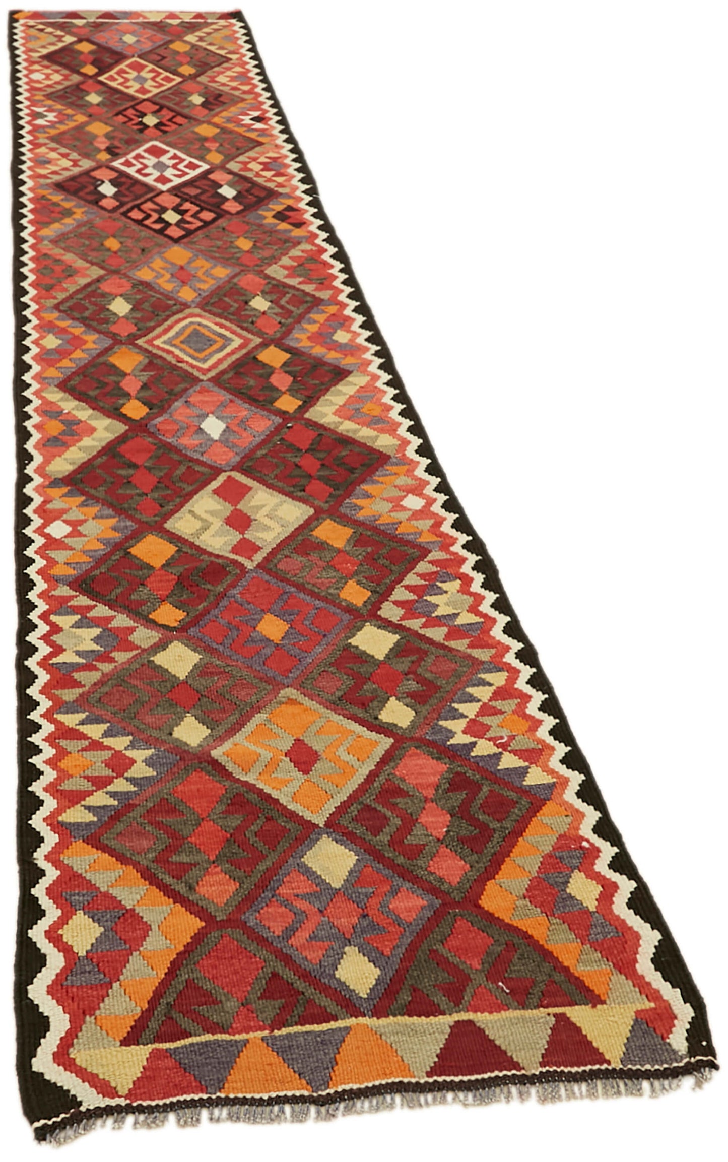 3x13 Multicolor Boho Runner Kilim Rugs - 43039