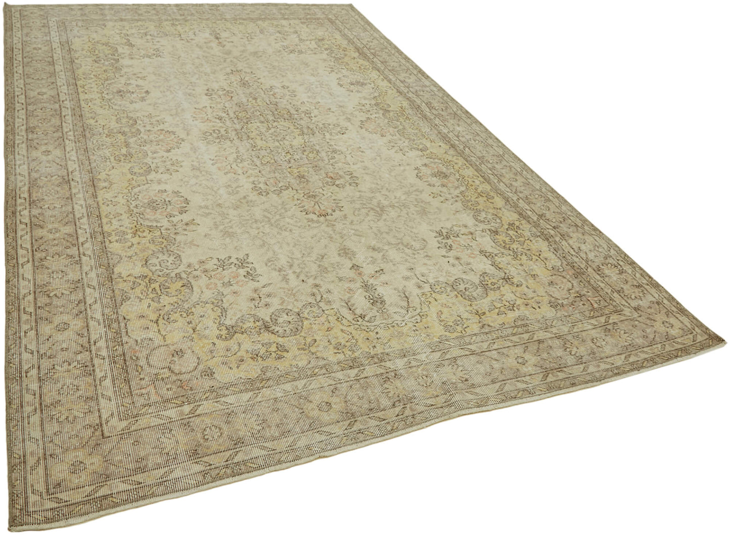 7x11 Beige Turkish Vintage Area Rug - 43514