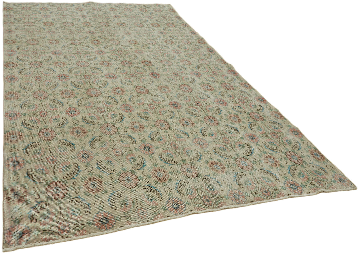 7x10 Beige Turkish Vintage Area Rug - 43877
