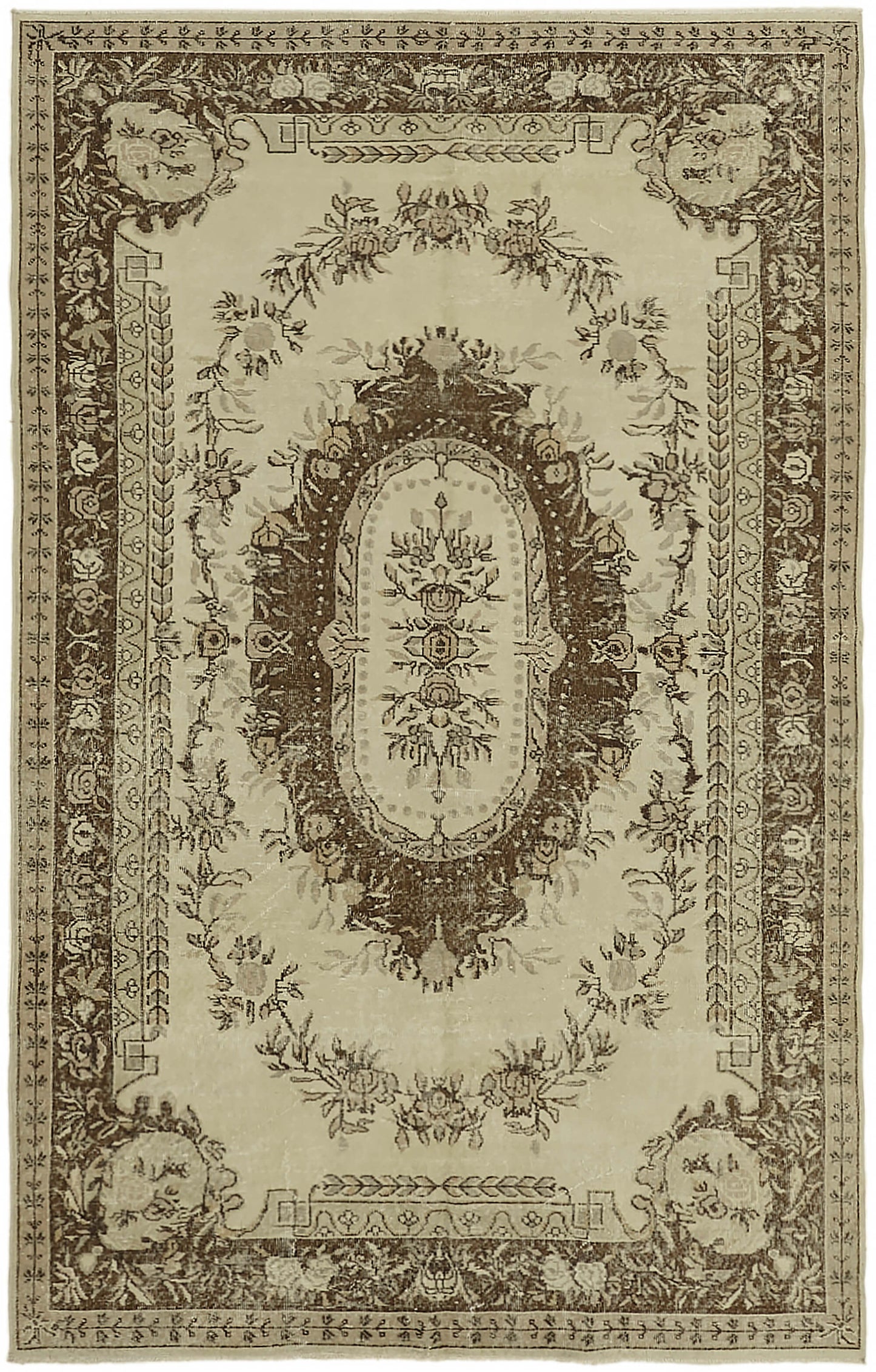 7x10 Beige Turkish Vintage Area Rug - 44200