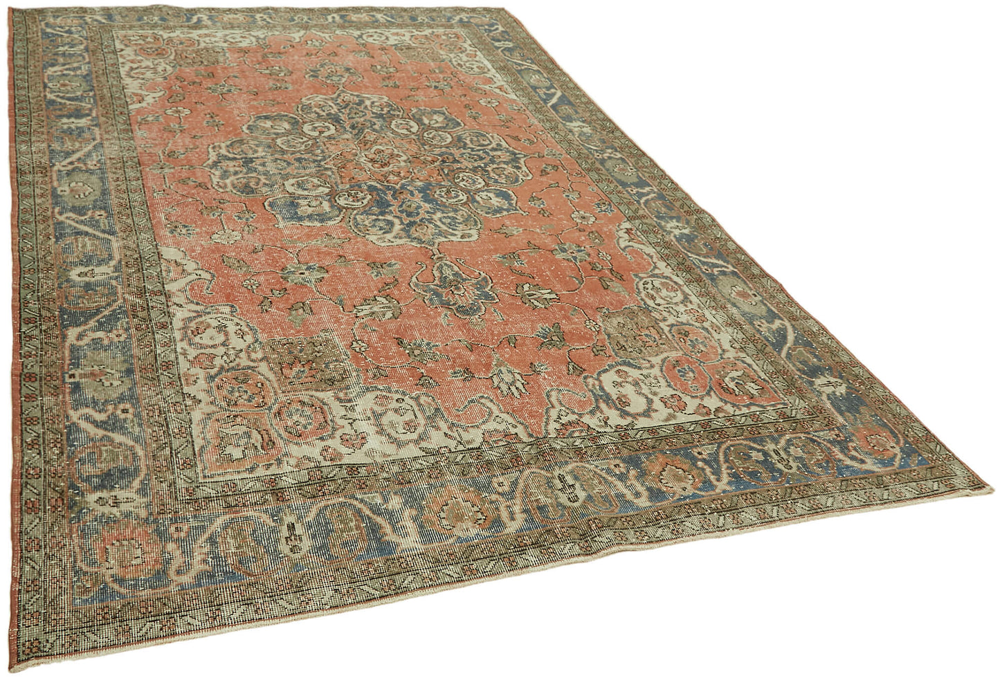 7x10 Beige Turkish Vintage Area Rug - 44512