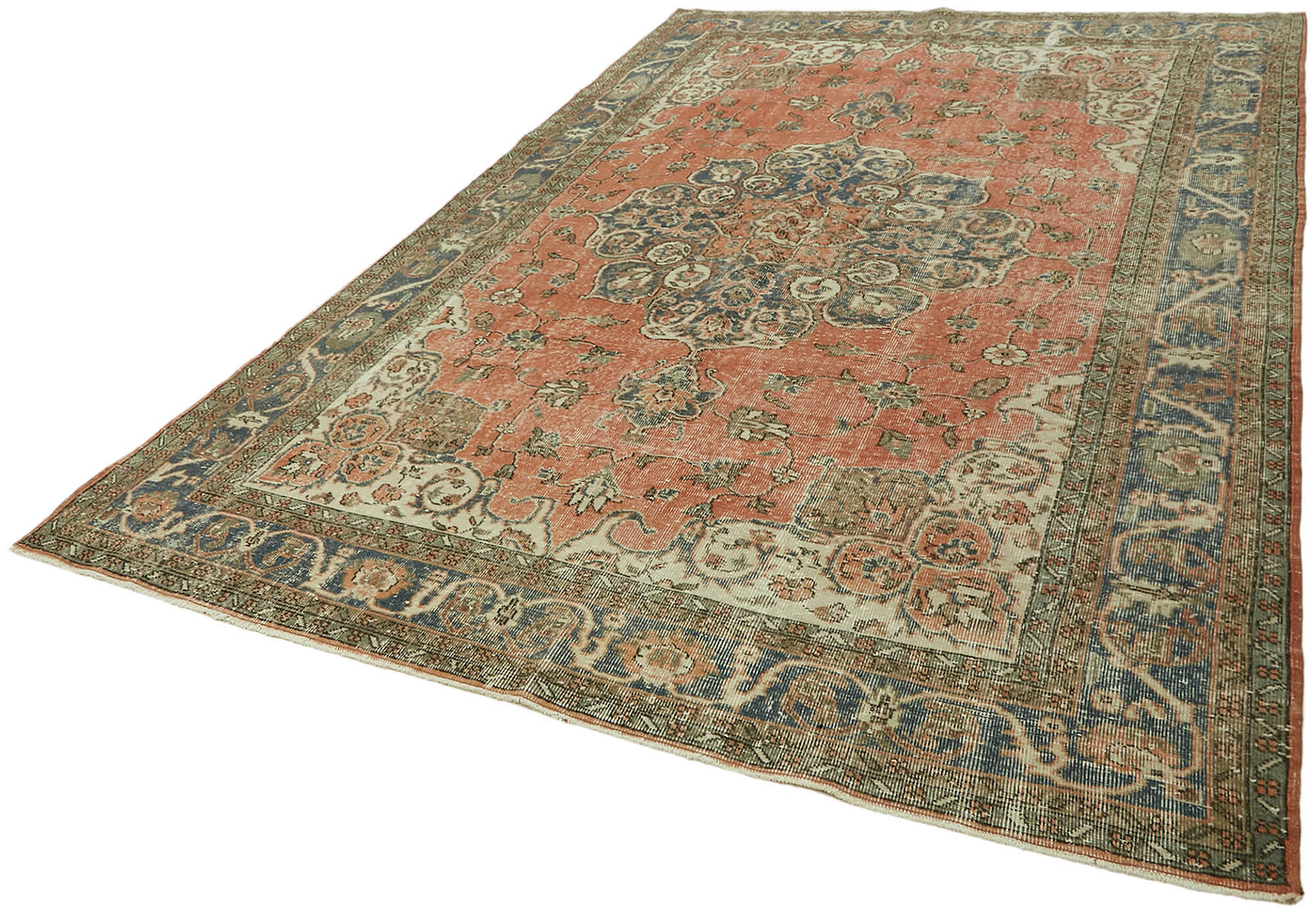 7x10 Beige Turkish Vintage Area Rug - 44512