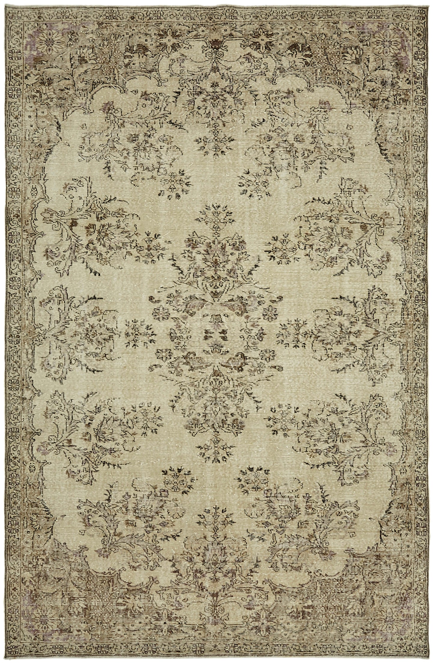 7x10 Beige Turkish Vintage Area Rug - 44550