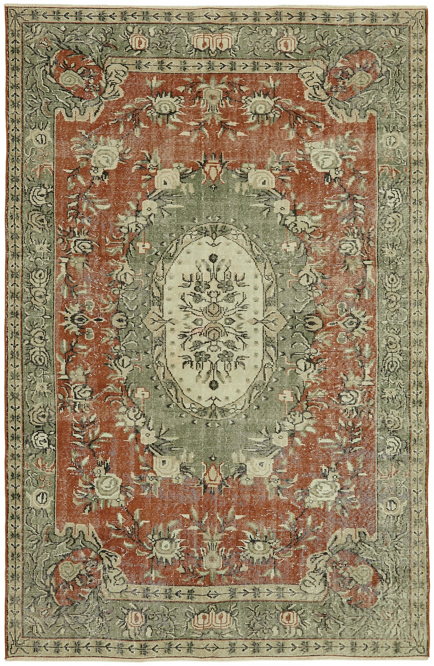 6x9 Beige Turkish Vintage Area Rug - 44574