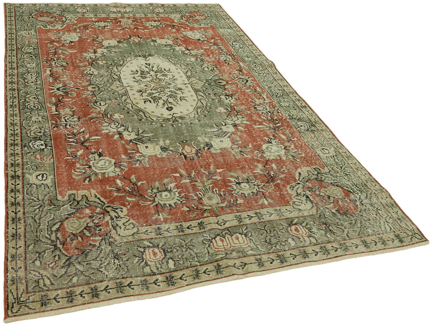 6x9 Beige Turkish Vintage Area Rug - 44574