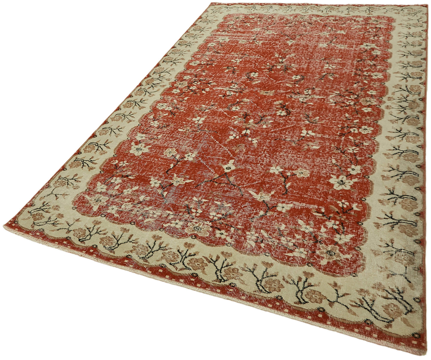 5x8 Beige Turkish Vintage Area Rug - 44579