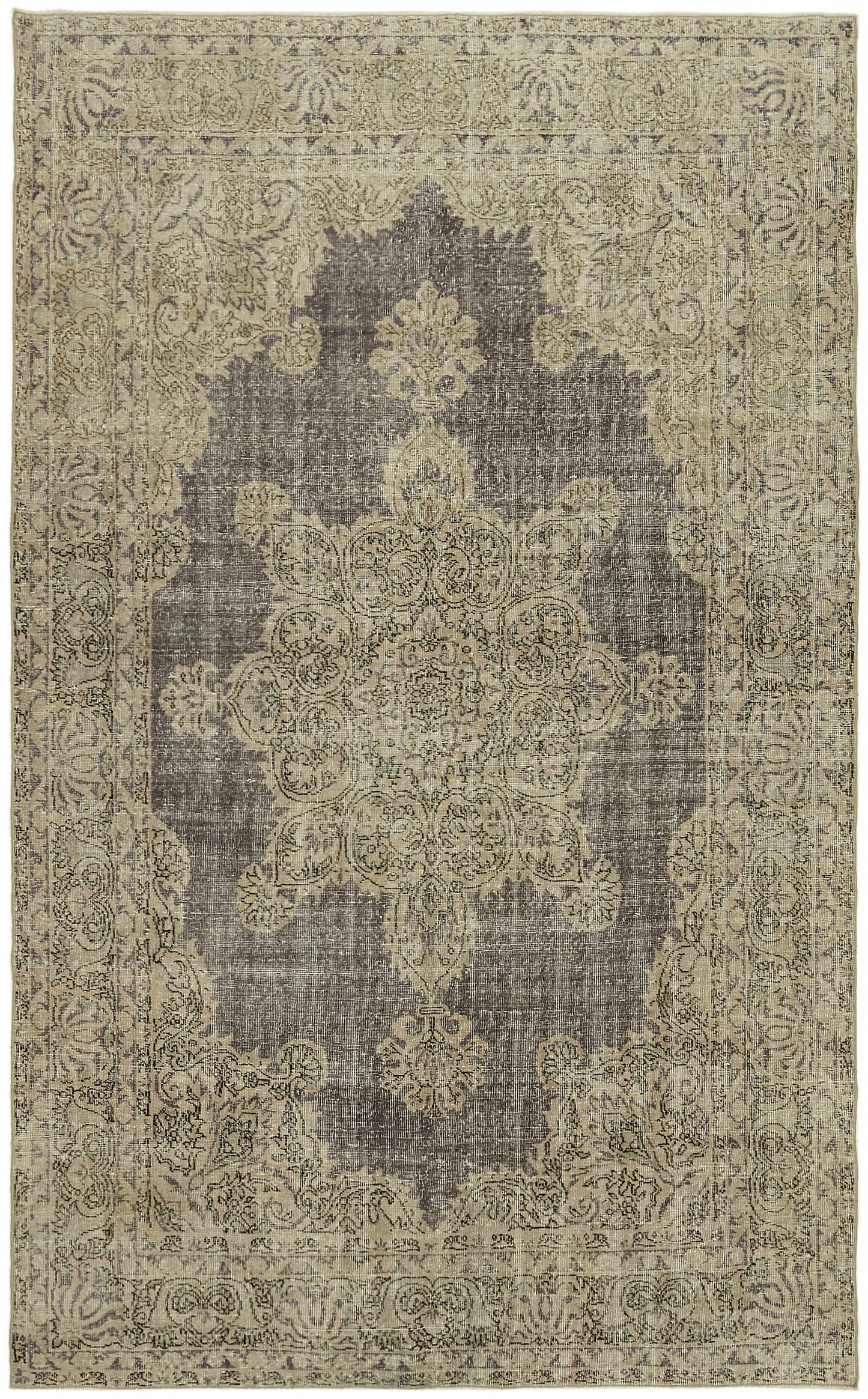 7x10 Beige Turkish Vintage Area Rug - 44582