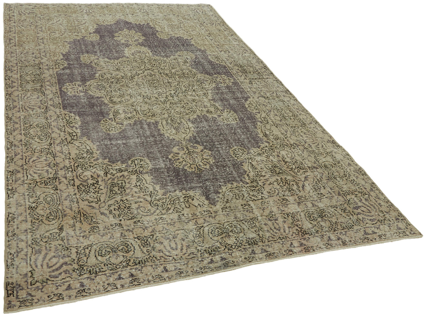 7x10 Beige Turkish Vintage Area Rug - 44582