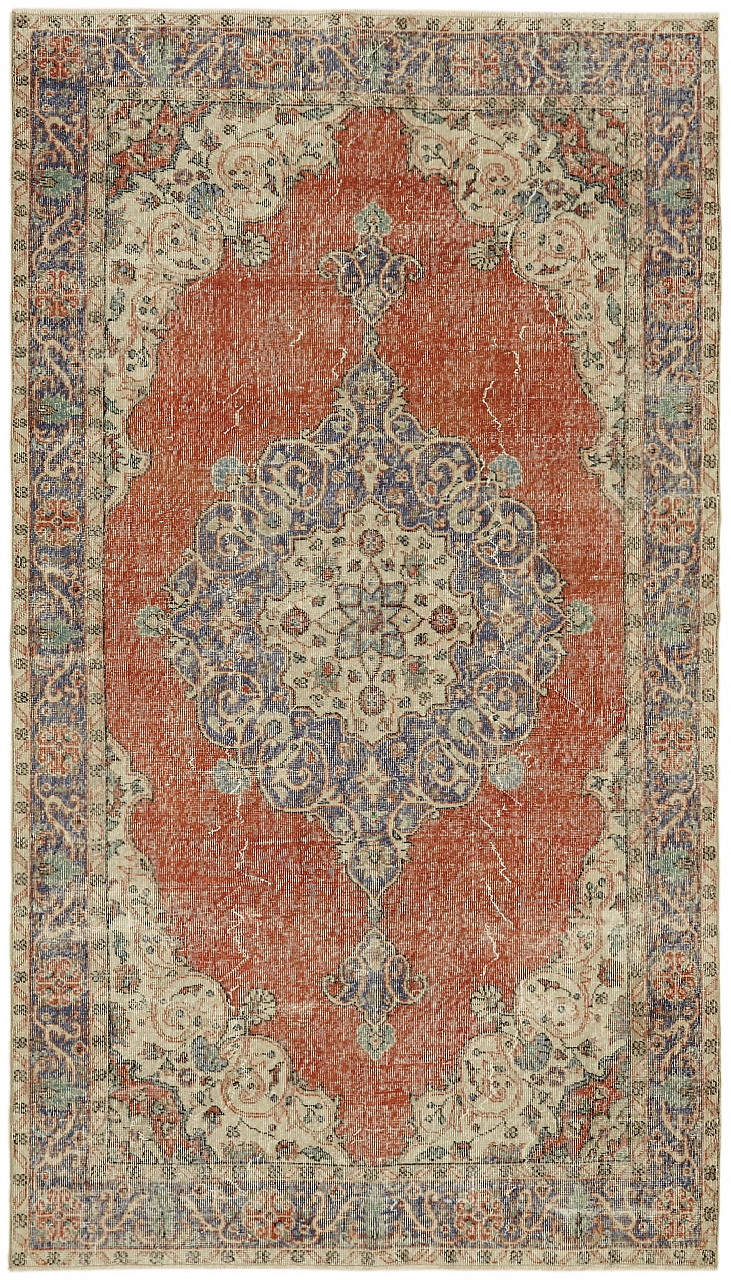 5x9 Beige Turkish Vintage Area Rug - 44598