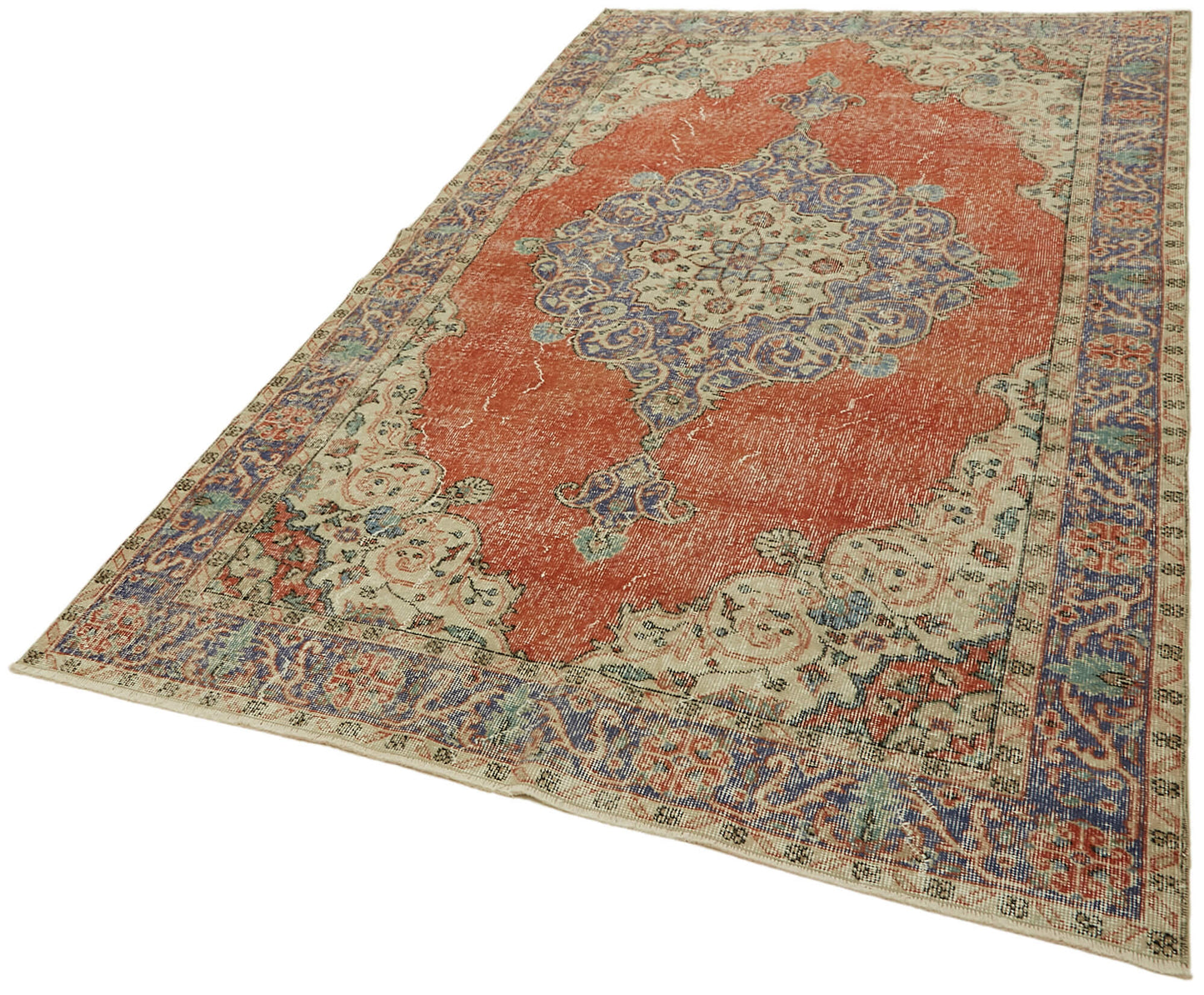5x9 Beige Turkish Vintage Area Rug - 44598