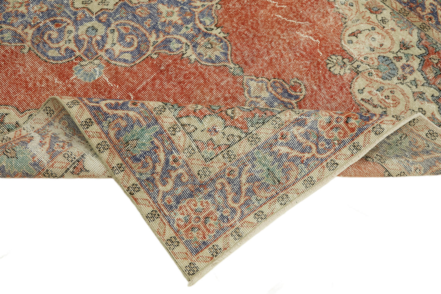 5x9 Beige Turkish Vintage Area Rug - 44598
