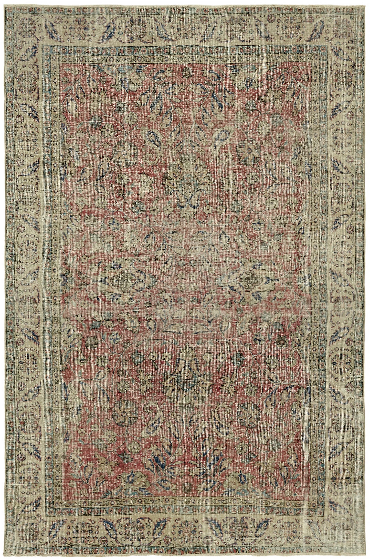 7x10 Beige Turkish Vintage Area Rug - 44606