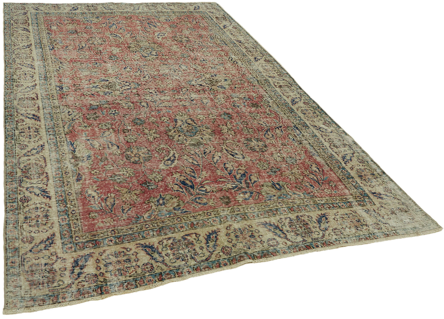 7x10 Beige Turkish Vintage Area Rug - 44606