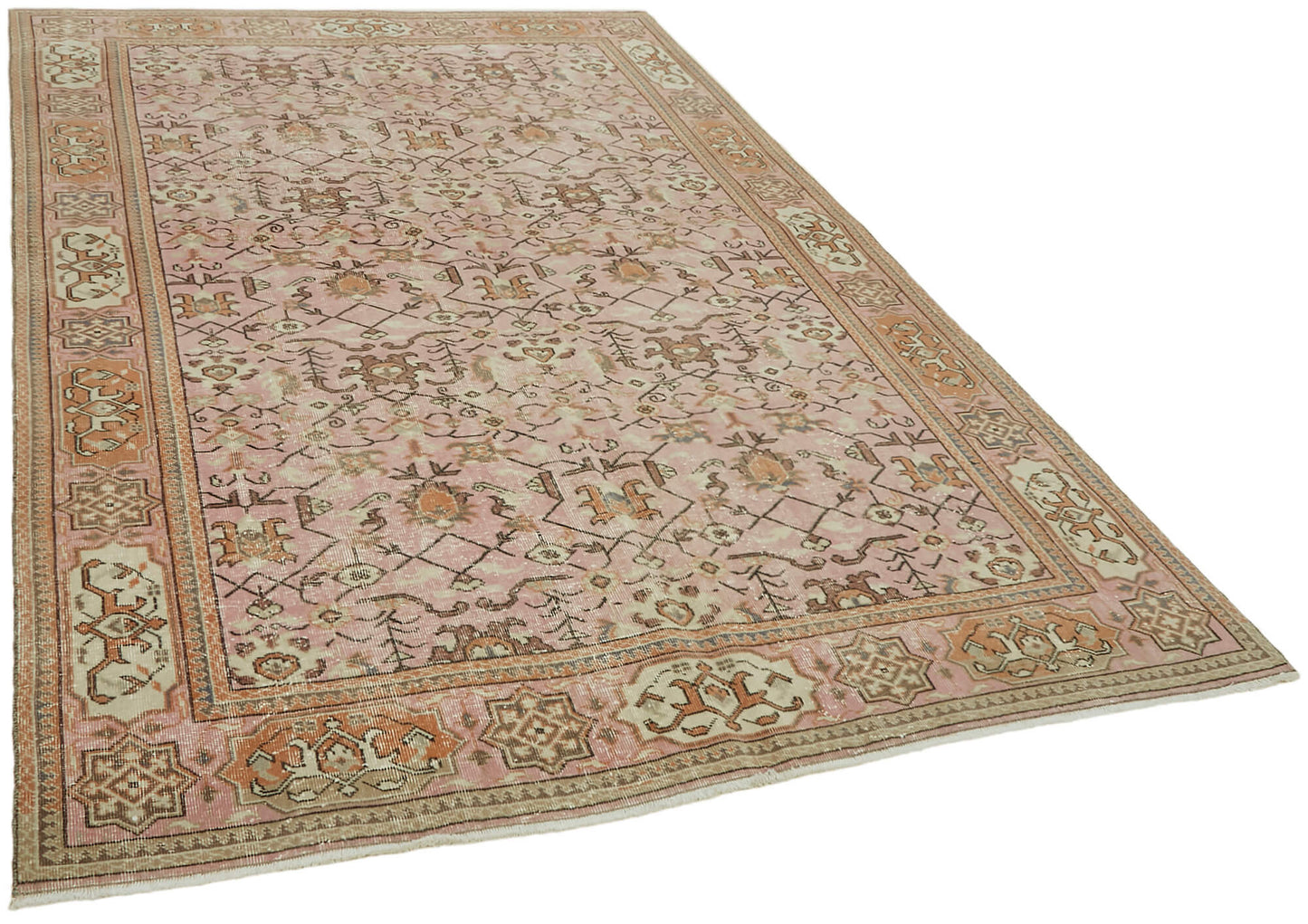 6x9 Beige Turkish Vintage Area Rug - 44612