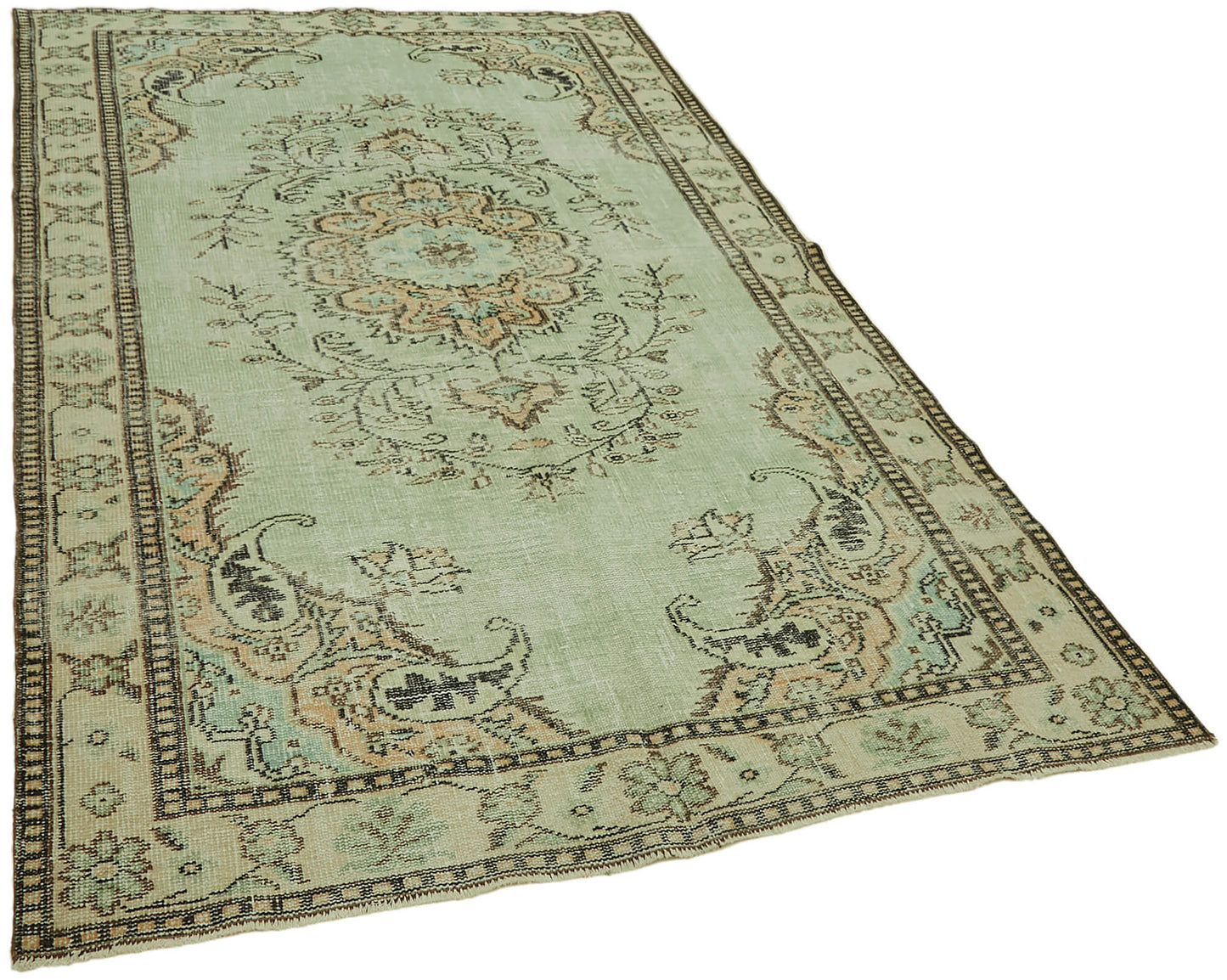 6x9 Beige Turkish Vintage Area Rug - 44613