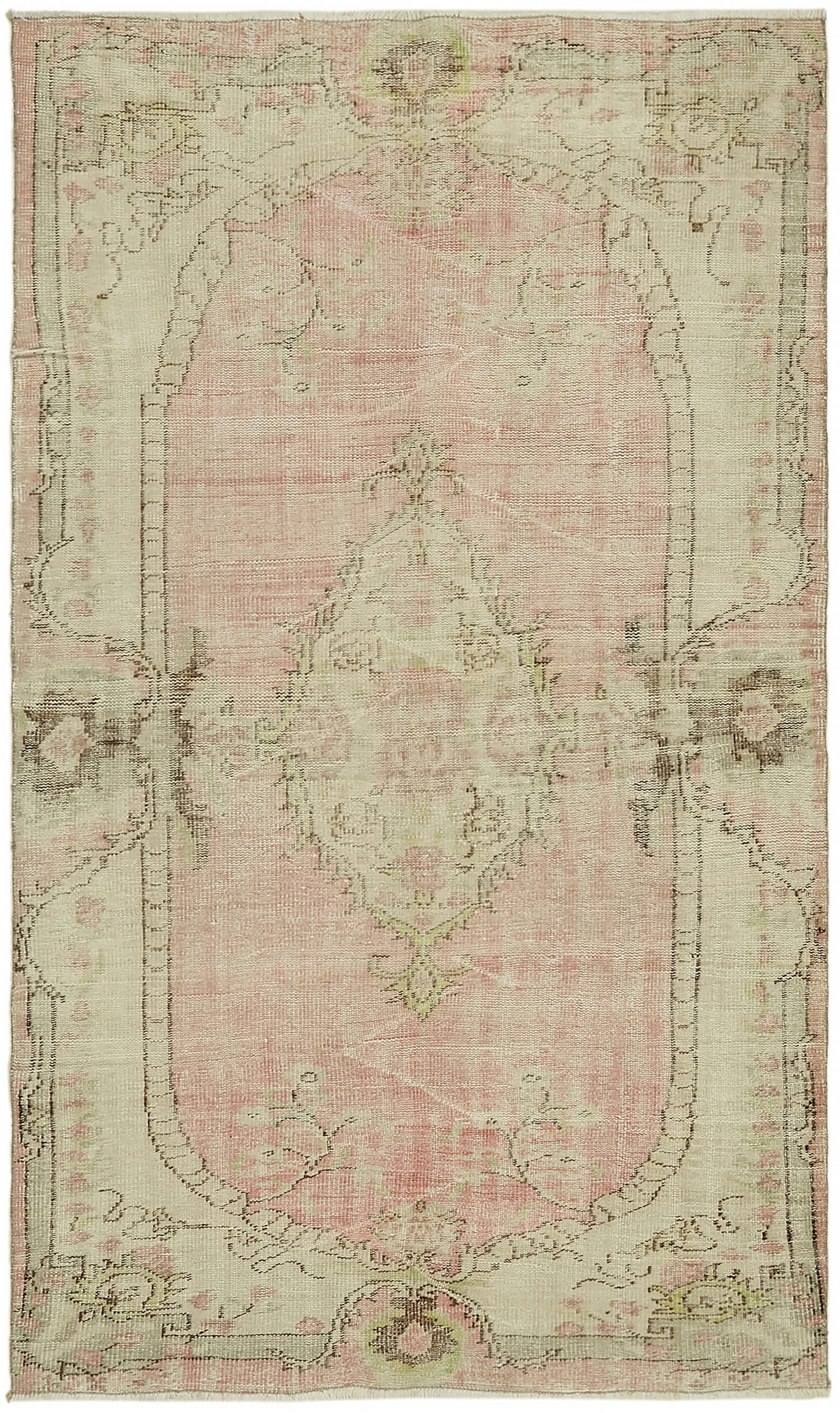5x8 Beige Turkish Vintage Area Rug - 44615