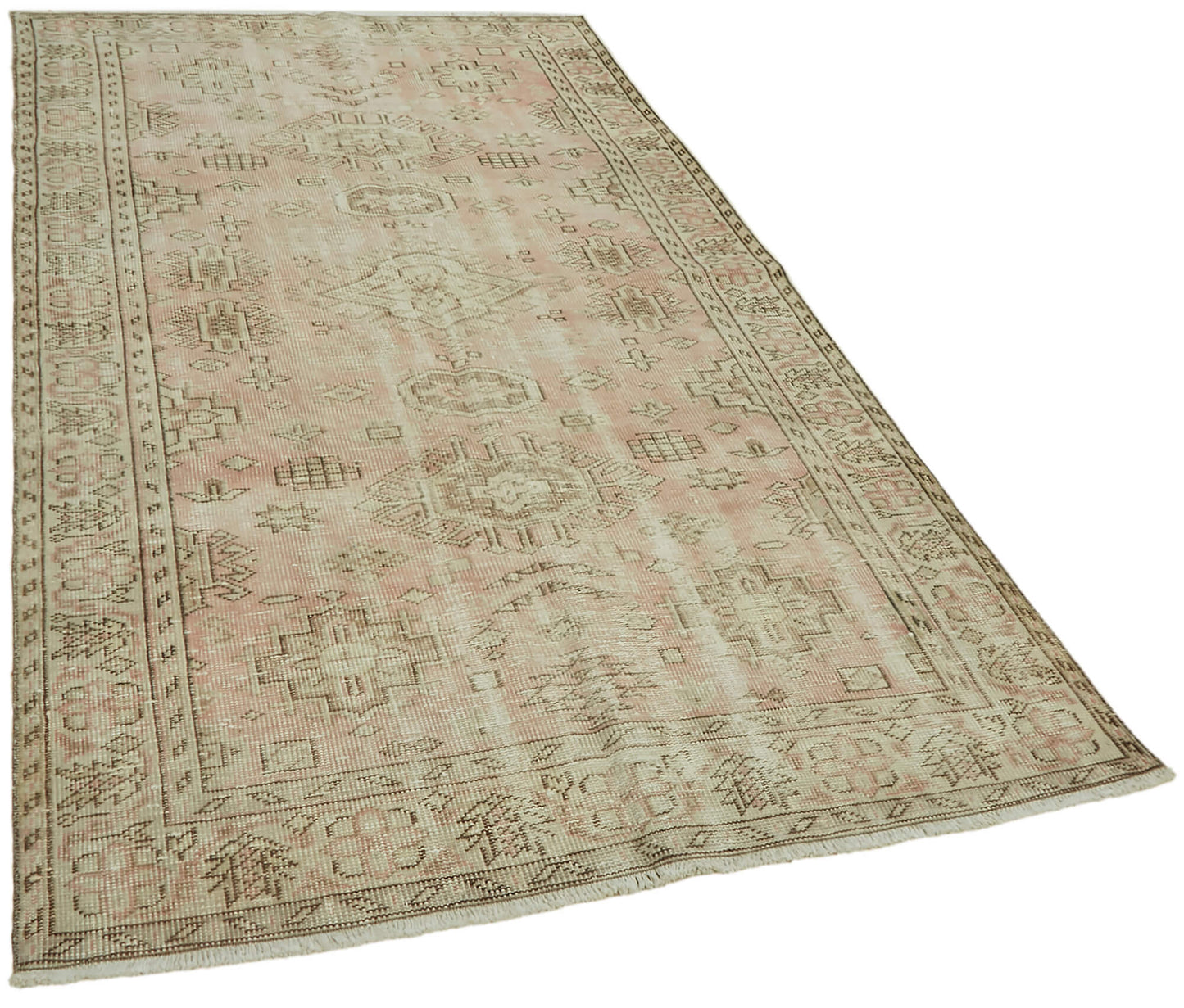 5x8 Beige Turkish Vintage Area Rug - 44616