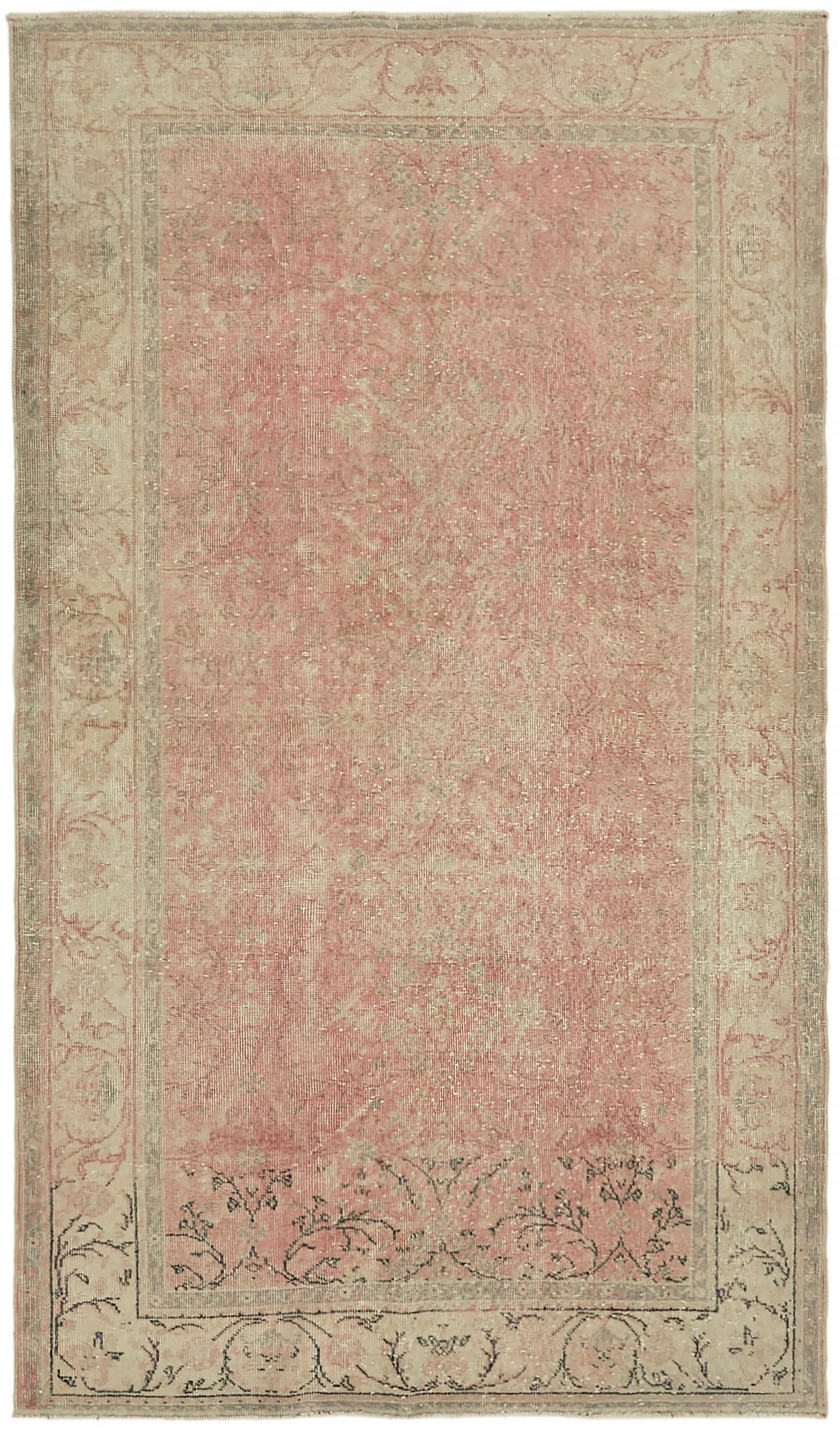 5x8 Beige Turkish Vintage Area Rug - 44617