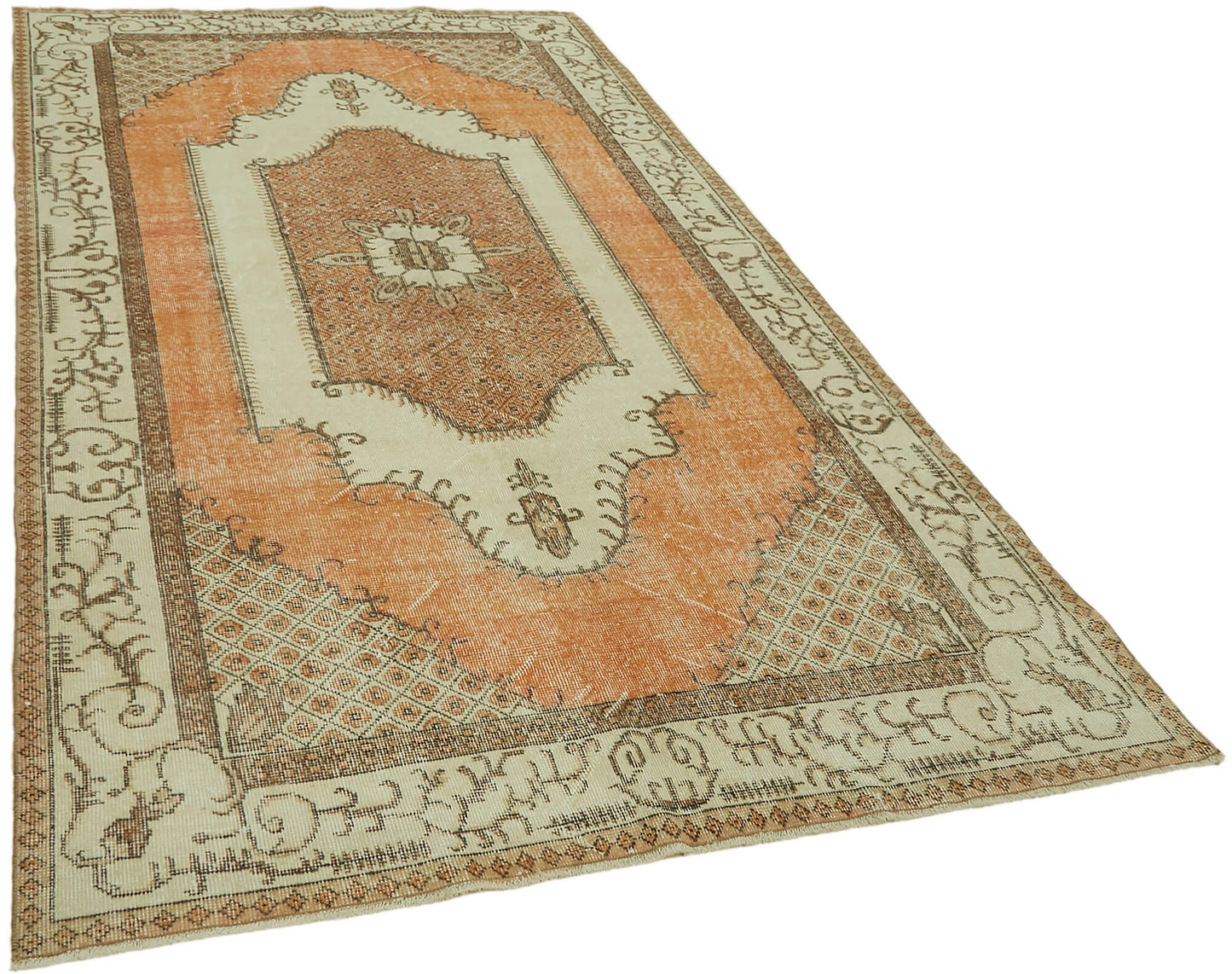 5x9 Beige Turkish Vintage Area Rug - 44621