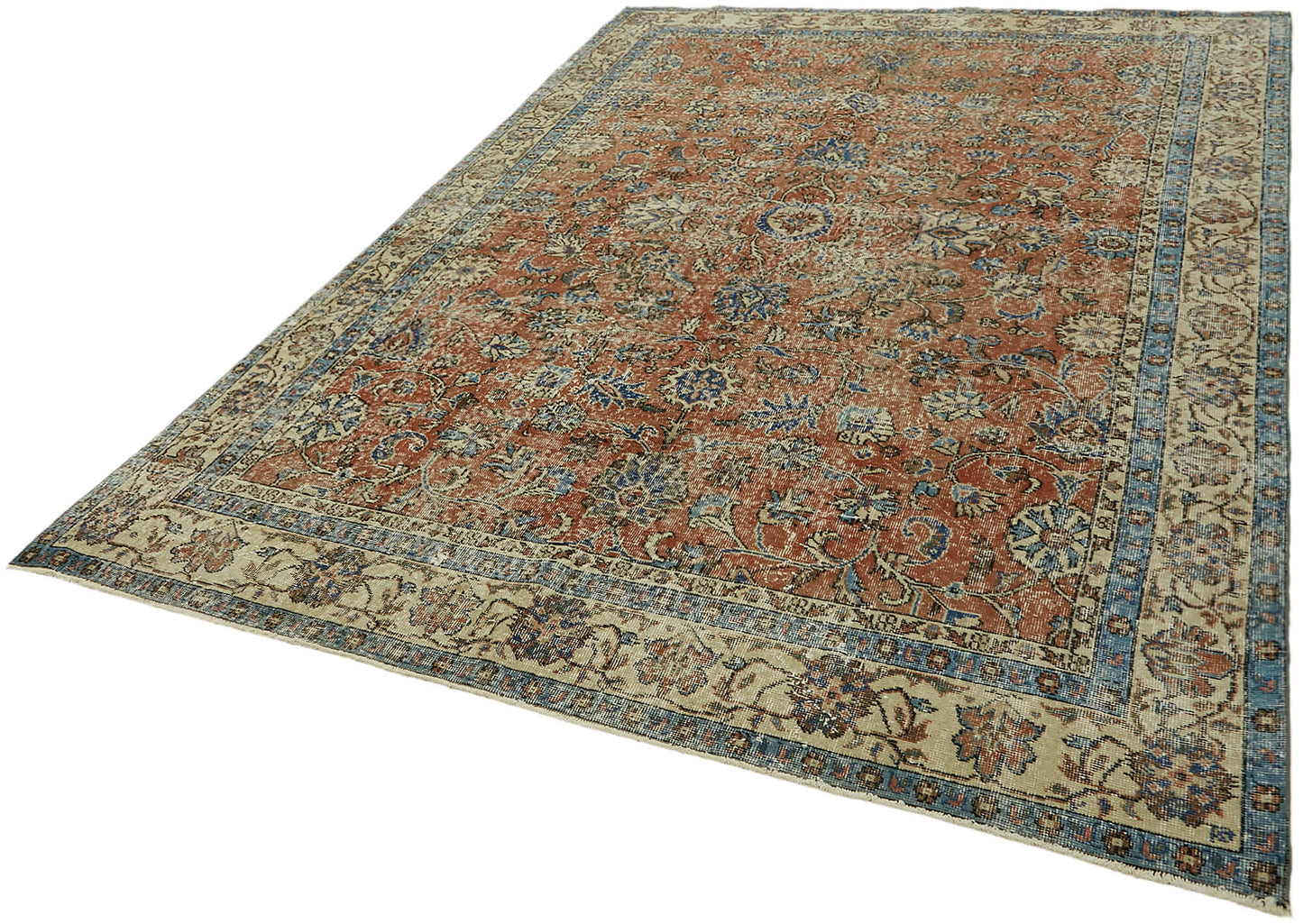 7x10 Beige Turkish Vintage Area Rug - 44627