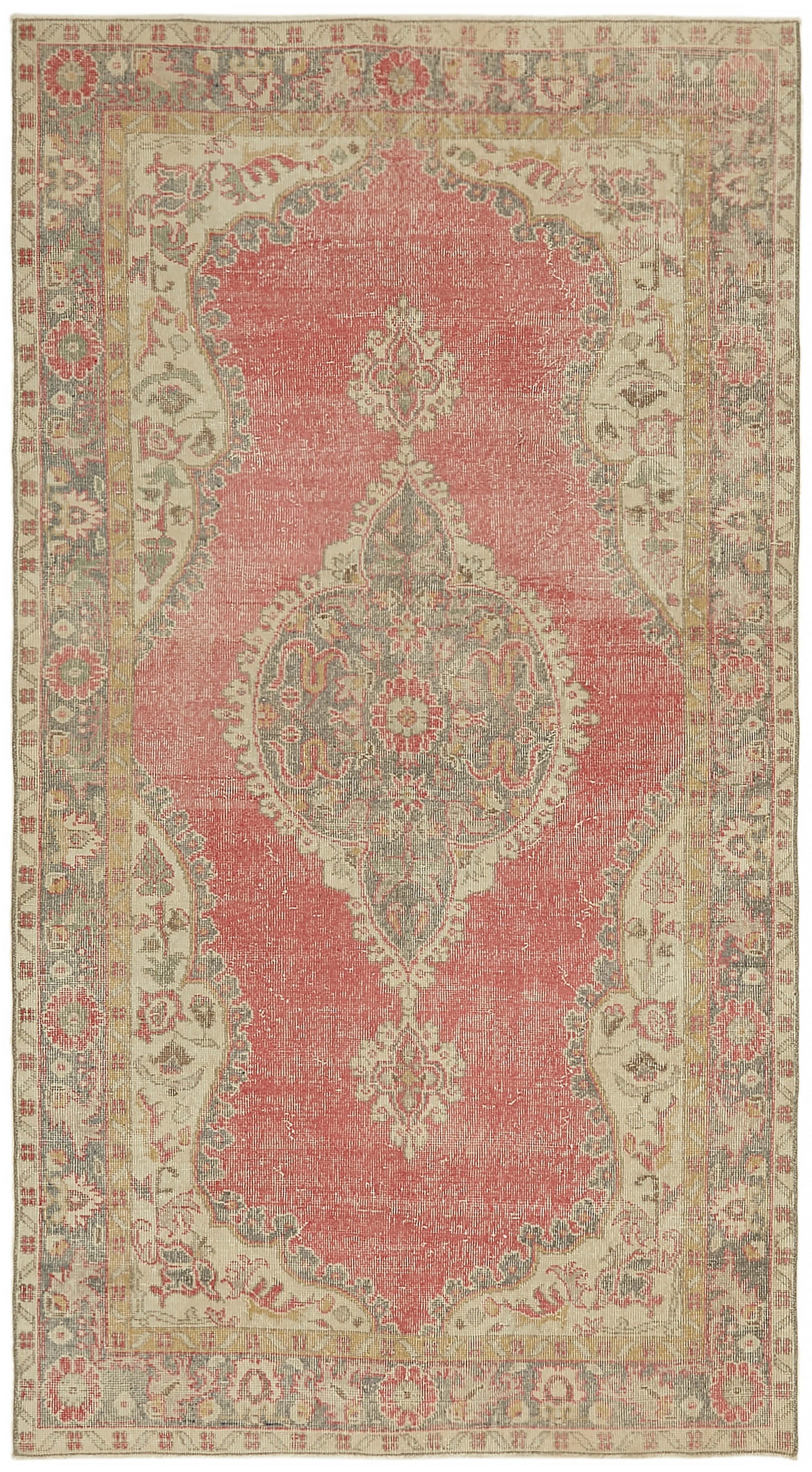 5x9 Beige Turkish Vintage Area Rug - 44646