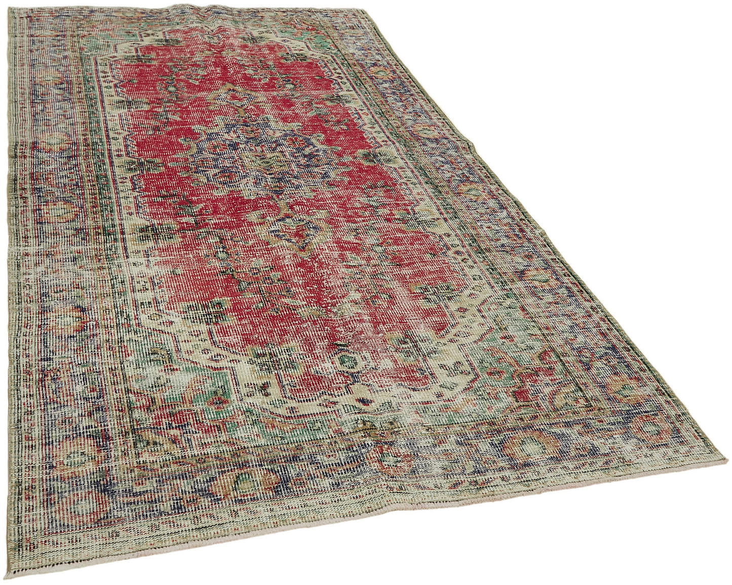 5x9 Beige Turkish Vintage Area Rug - 44647
