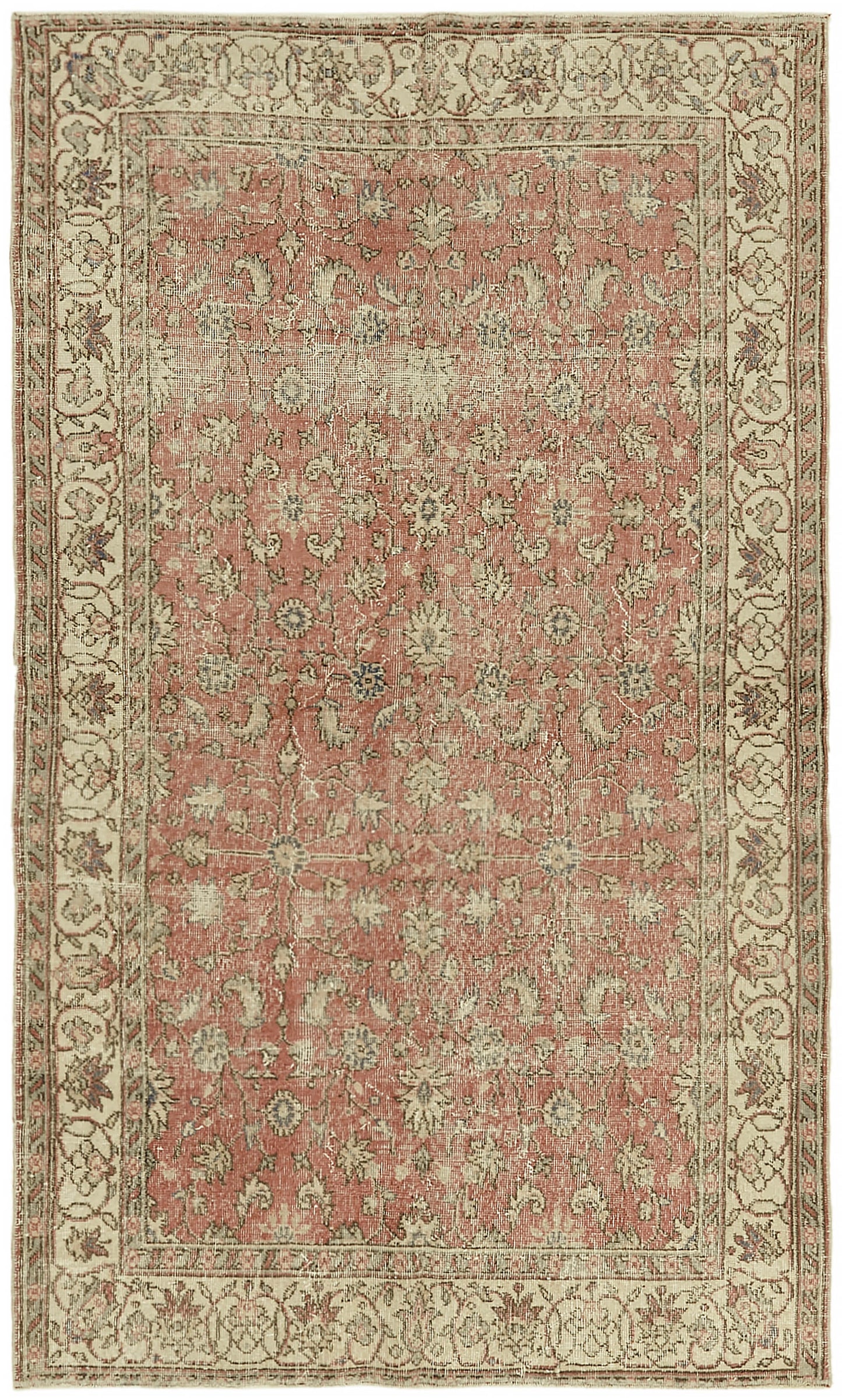 5x8 Beige Turkish Vintage Area Rug - 44648