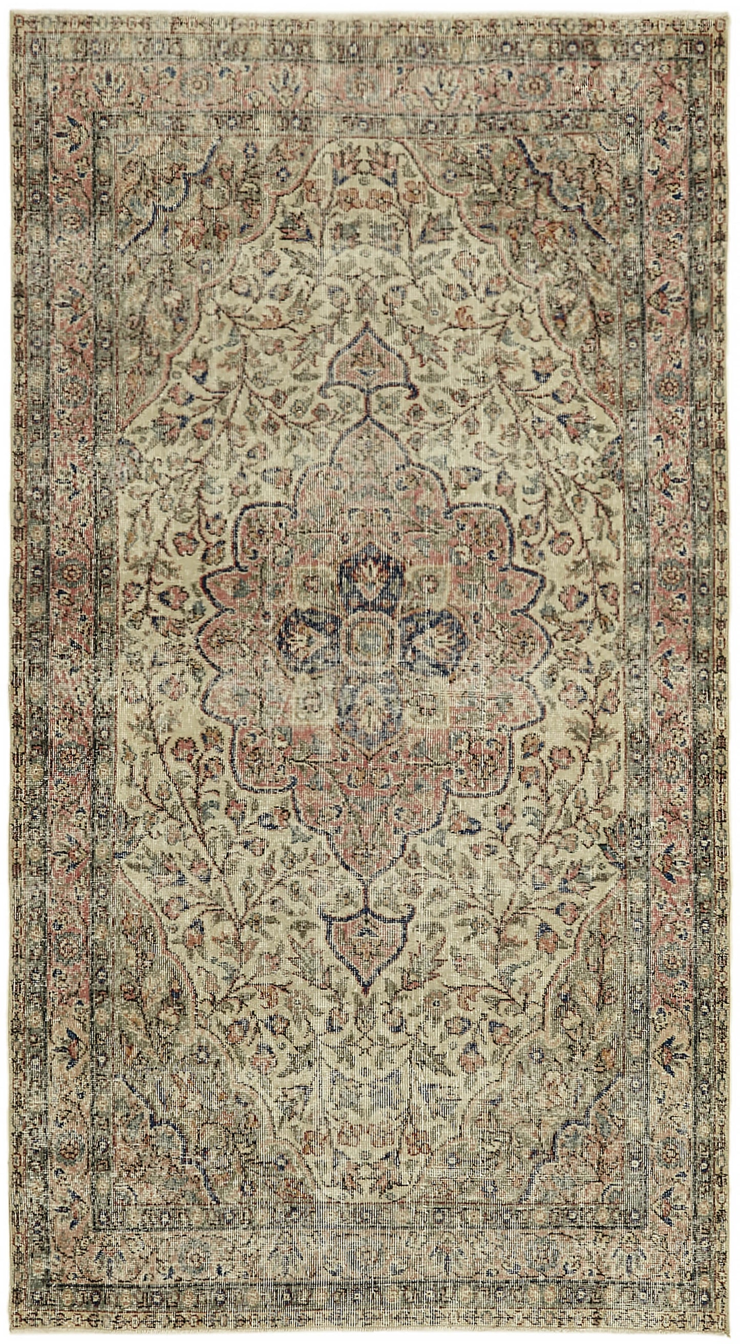 5x8 Beige Turkish Vintage Area Rug - 44652