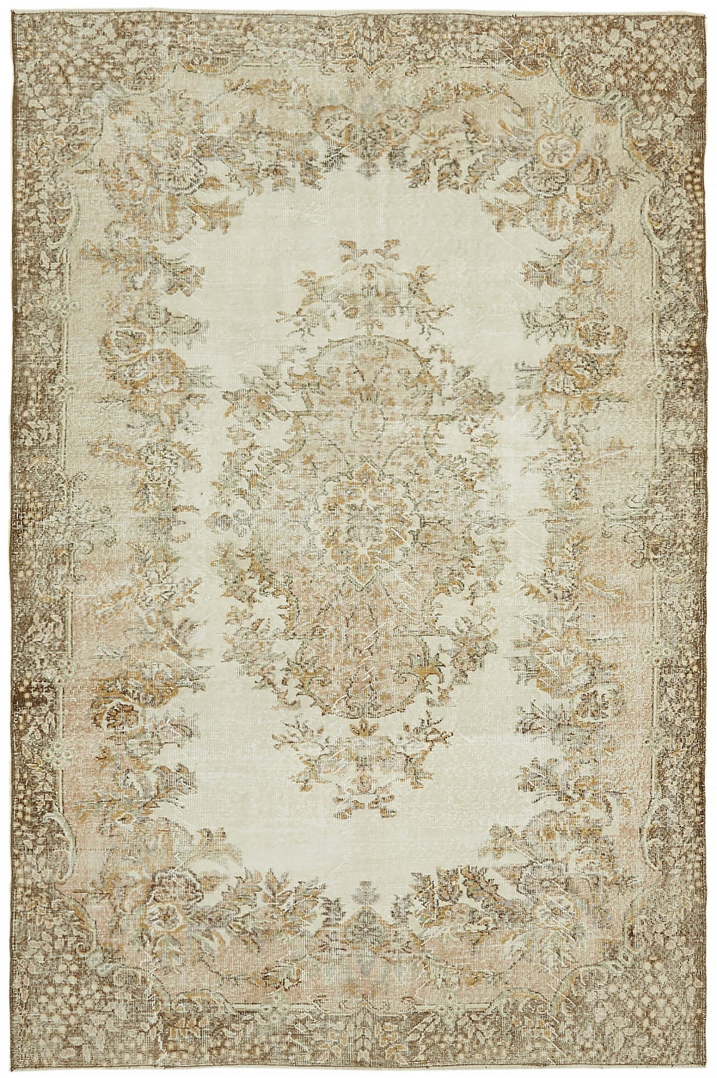 7x10 Beige Turkish Vintage Area Rug - 44696