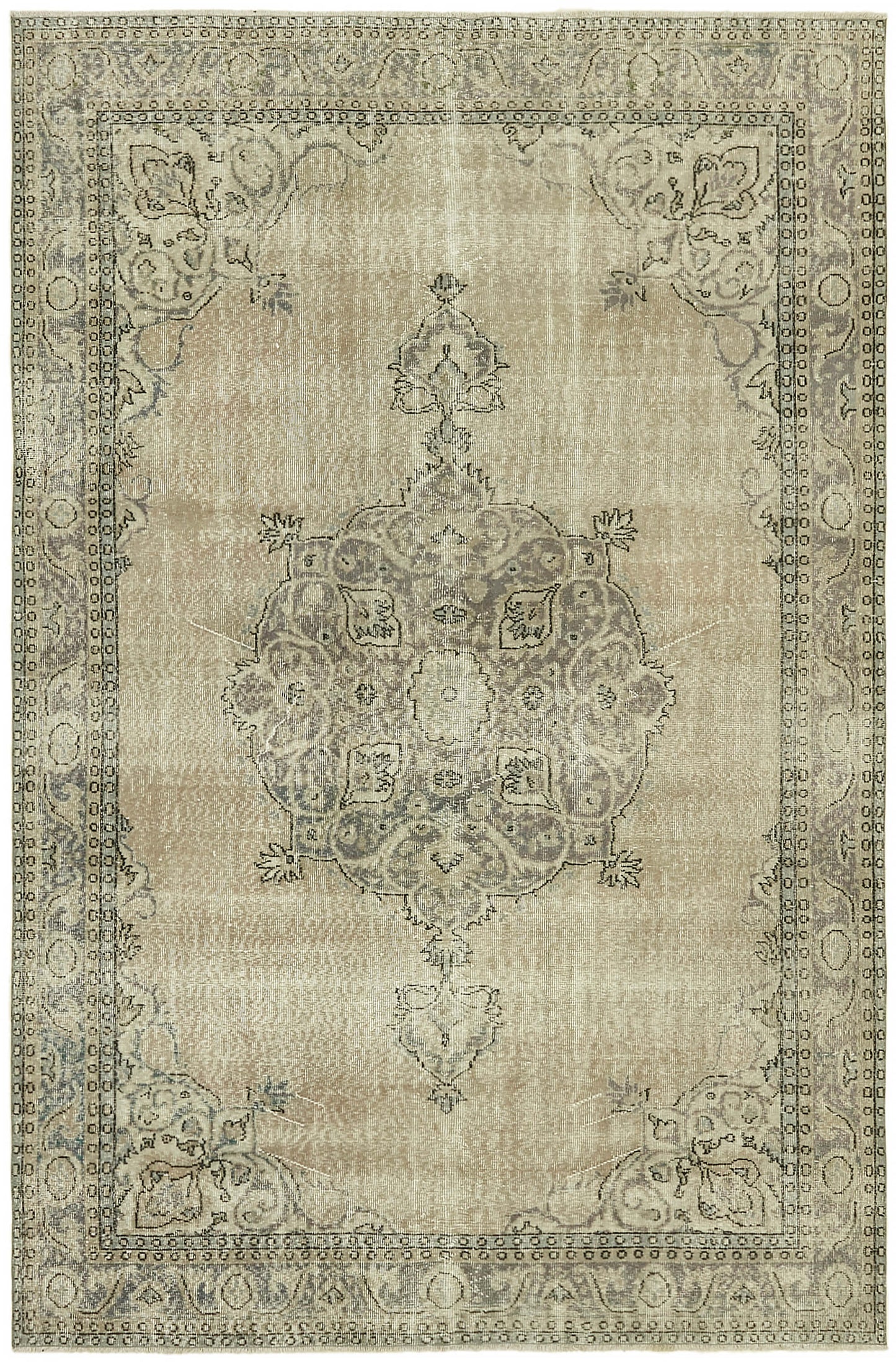7x10 Beige Turkish Vintage Area Rug - 44699
