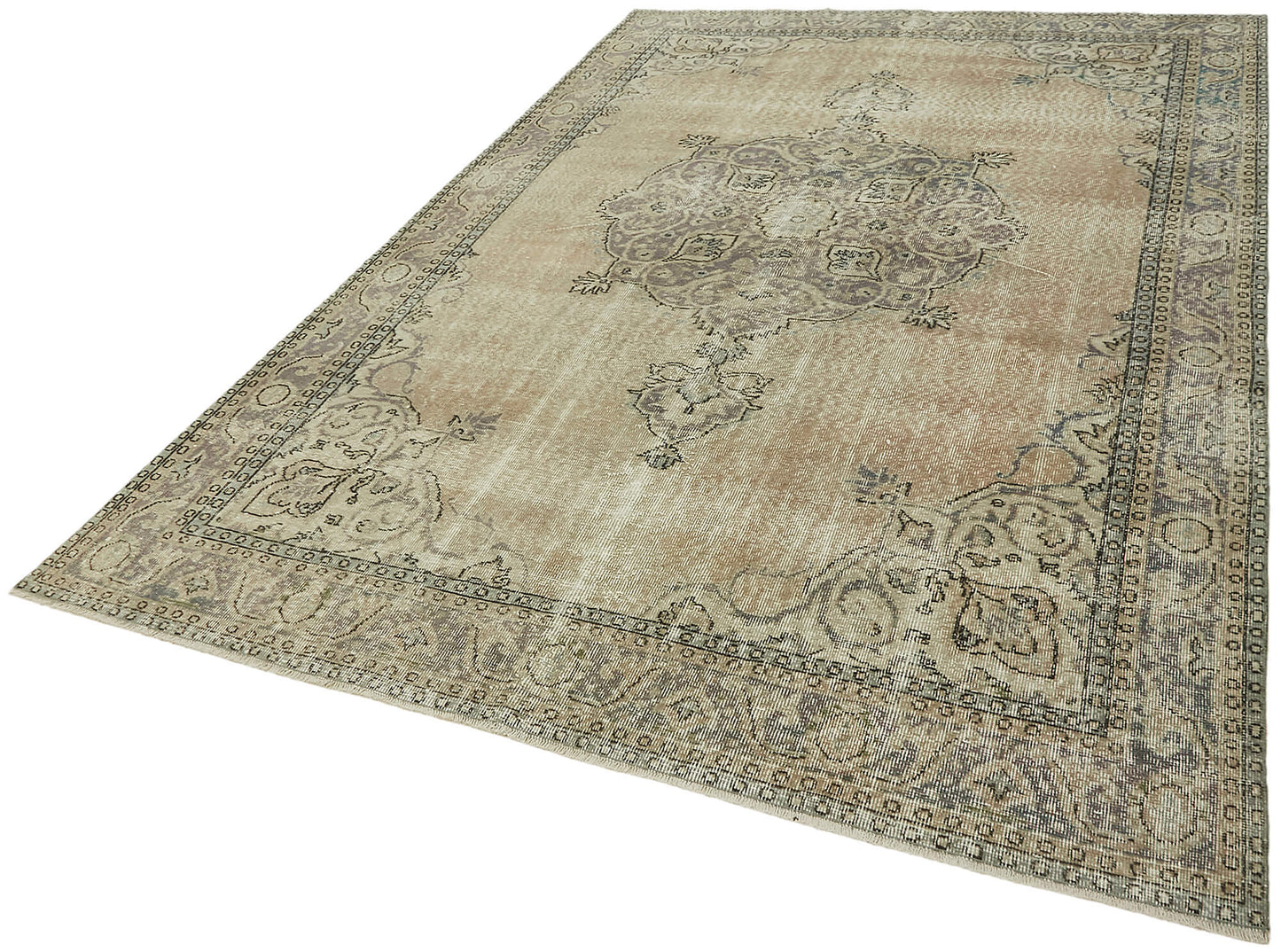 7x10 Beige Turkish Vintage Area Rug - 44699