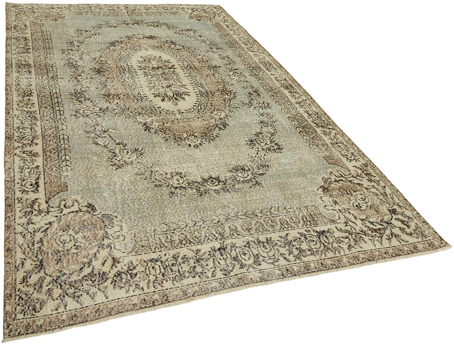7x11 Beige Turkish Vintage Area Rug - 44713