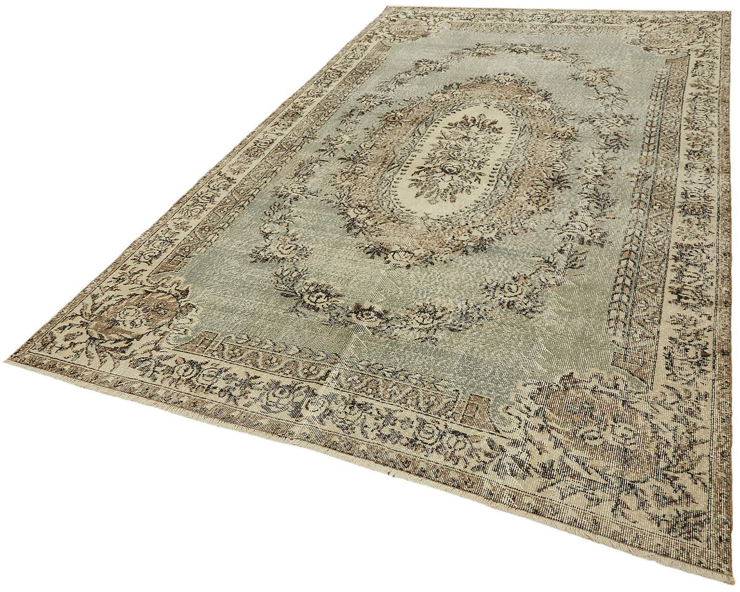 7x11 Beige Turkish Vintage Area Rug - 44713