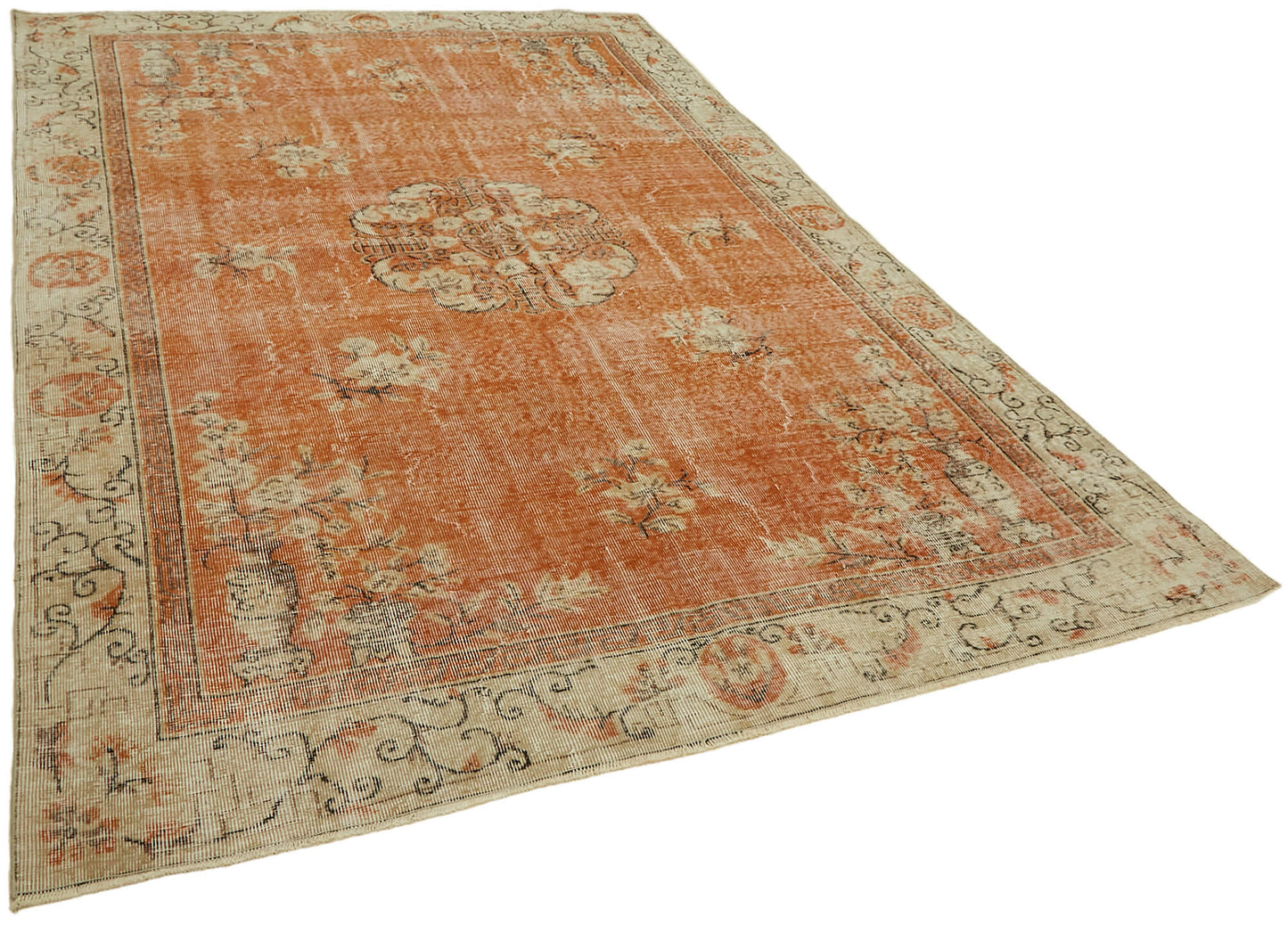 7x10 Beige Turkish Vintage Area Rug - 44761