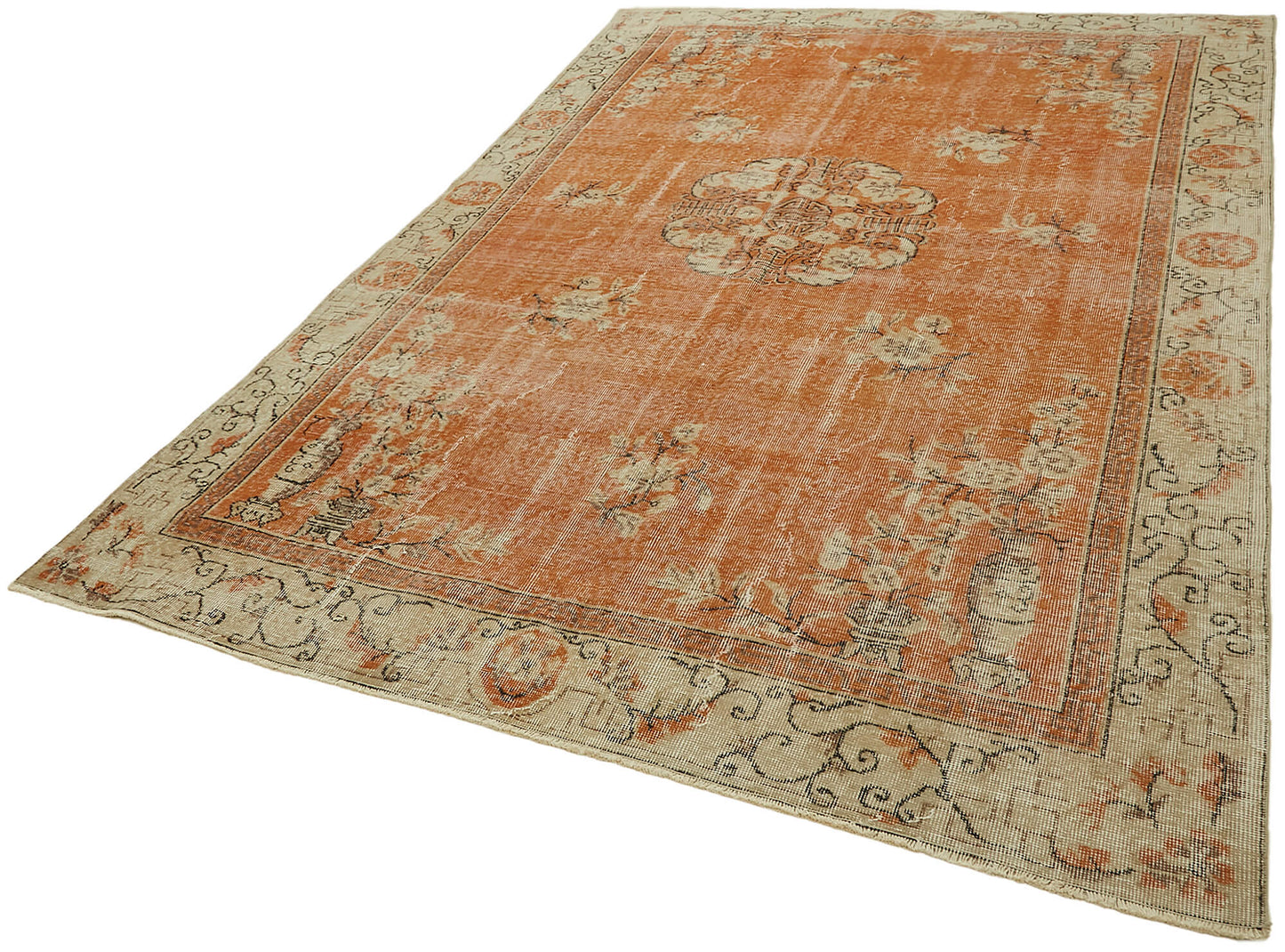 7x10 Beige Turkish Vintage Area Rug - 44761