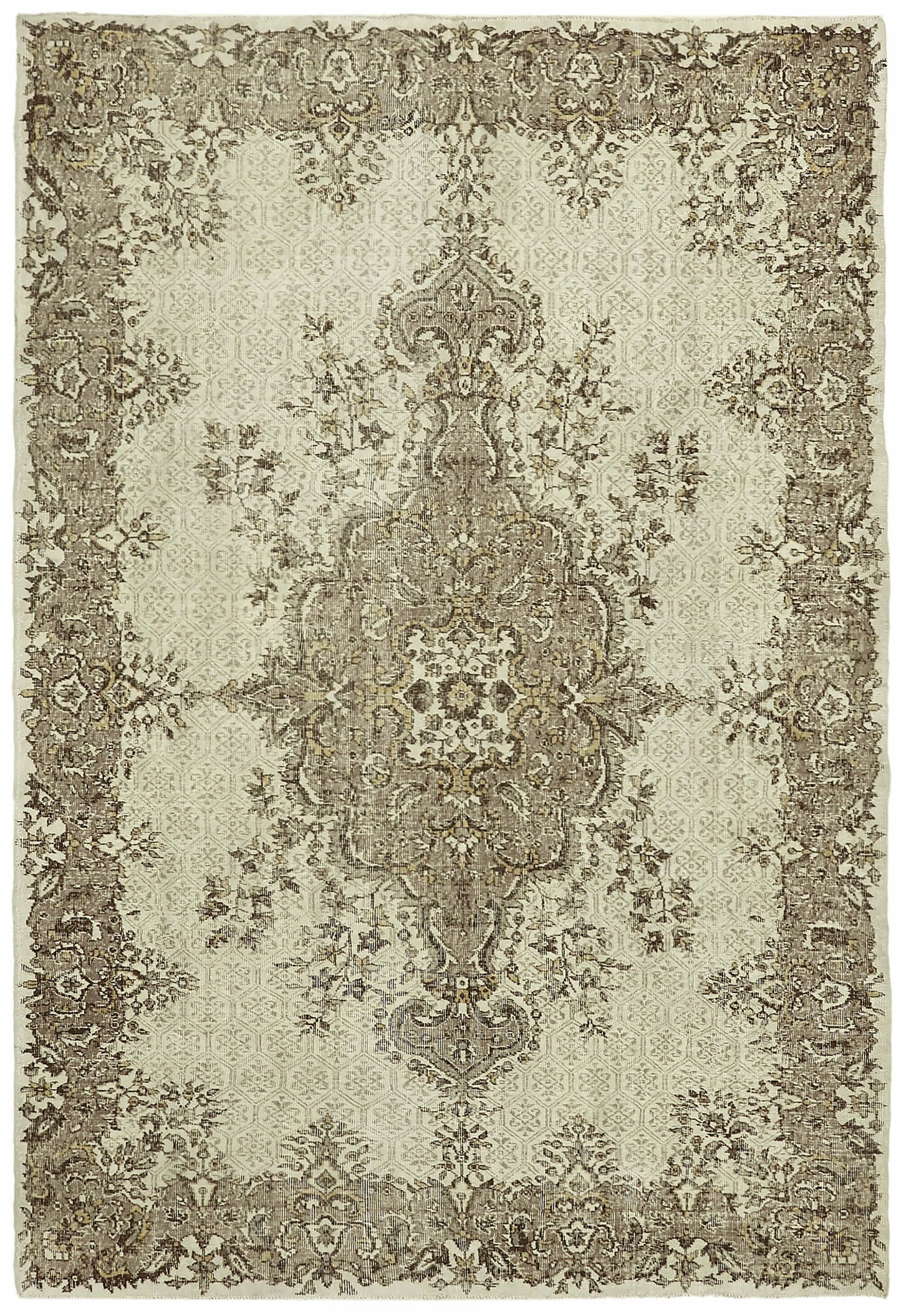 7x10 Beige Turkish Vintage Area Rug - 44796
