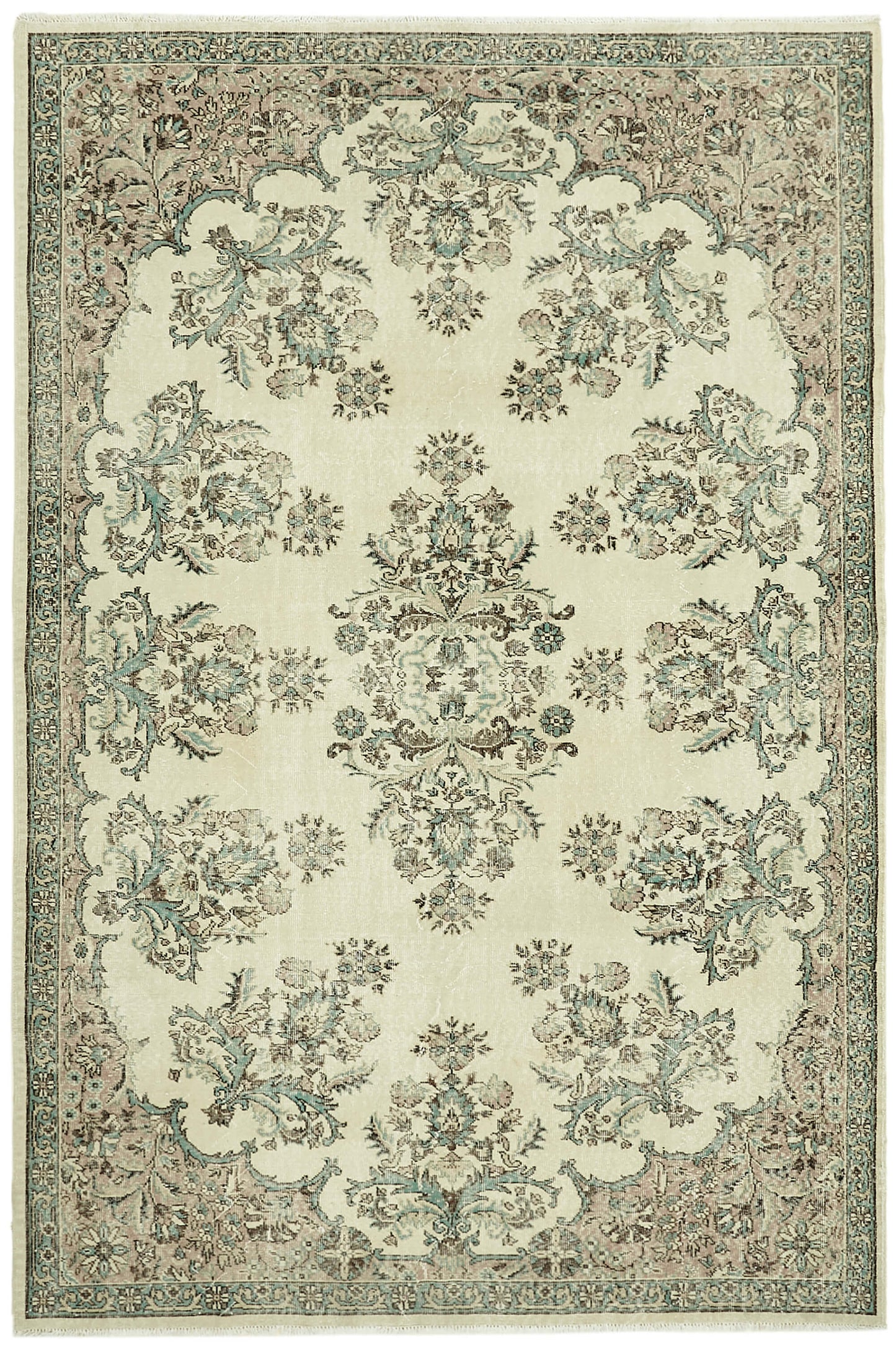 7x11 Beige Turkish Vintage Area Rug - 44797