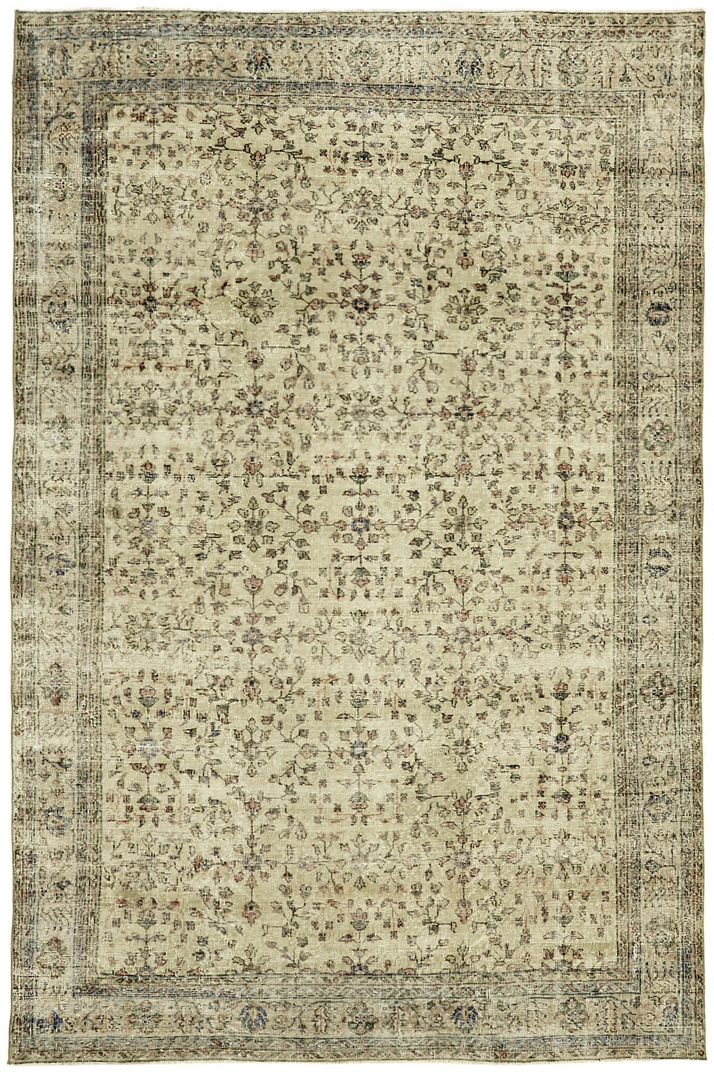 7x10 Beige Turkish Vintage Area Rug - 44811