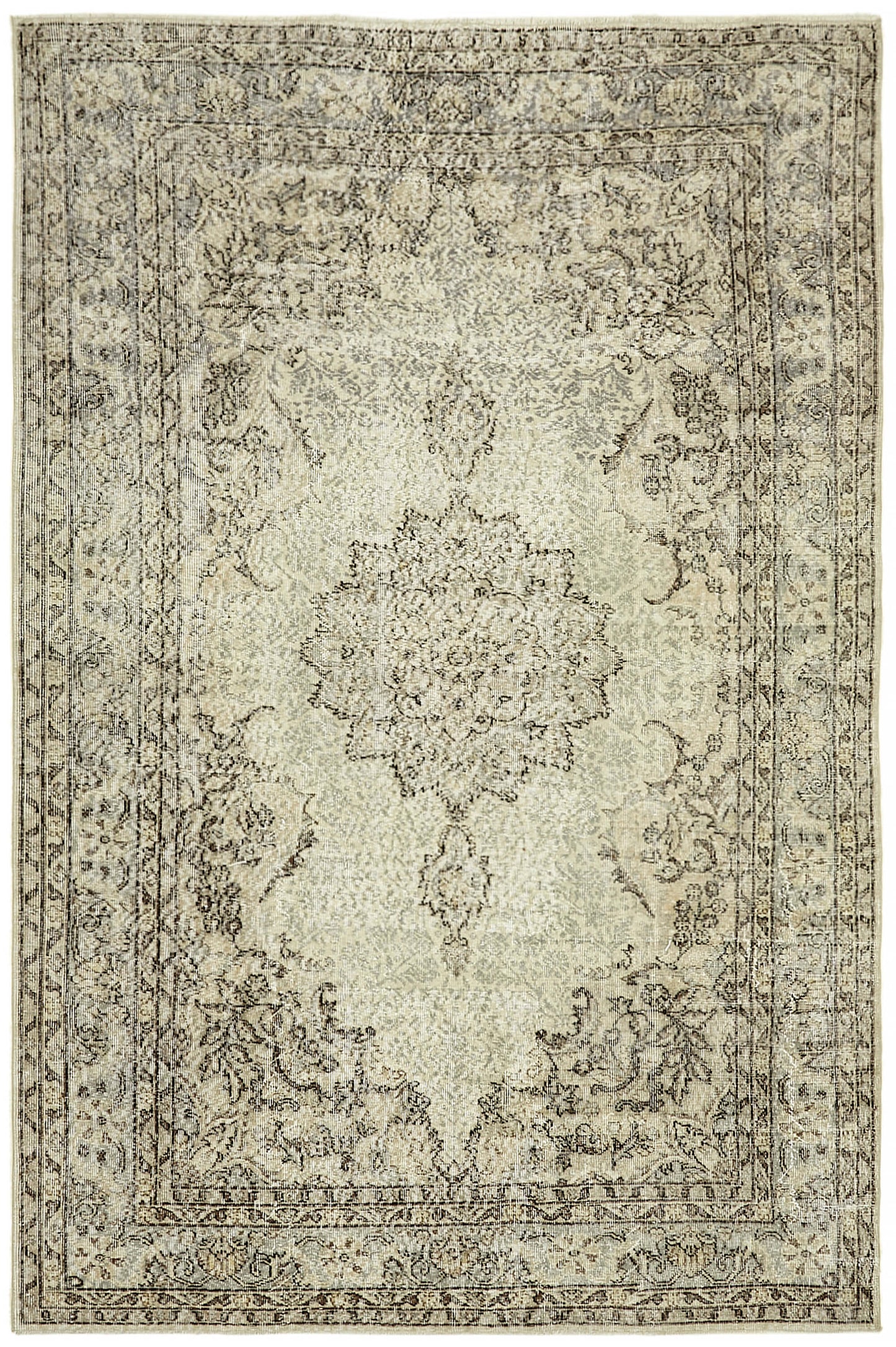 7x10 Beige Turkish Vintage Area Rug - 44819