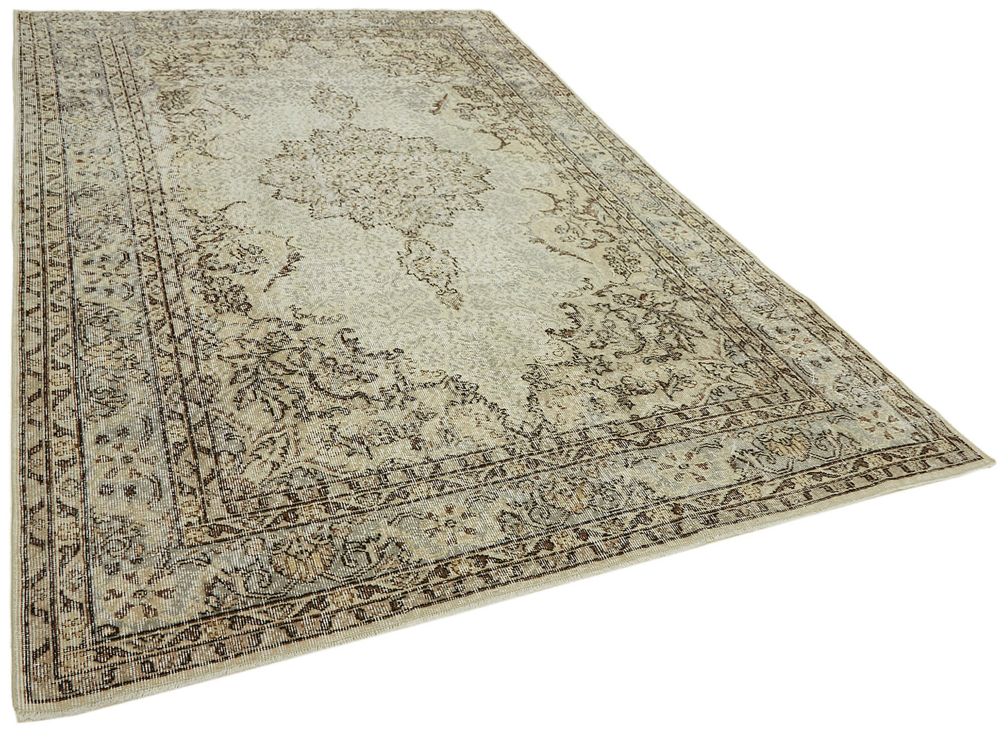 7x10 Beige Turkish Vintage Area Rug - 44819