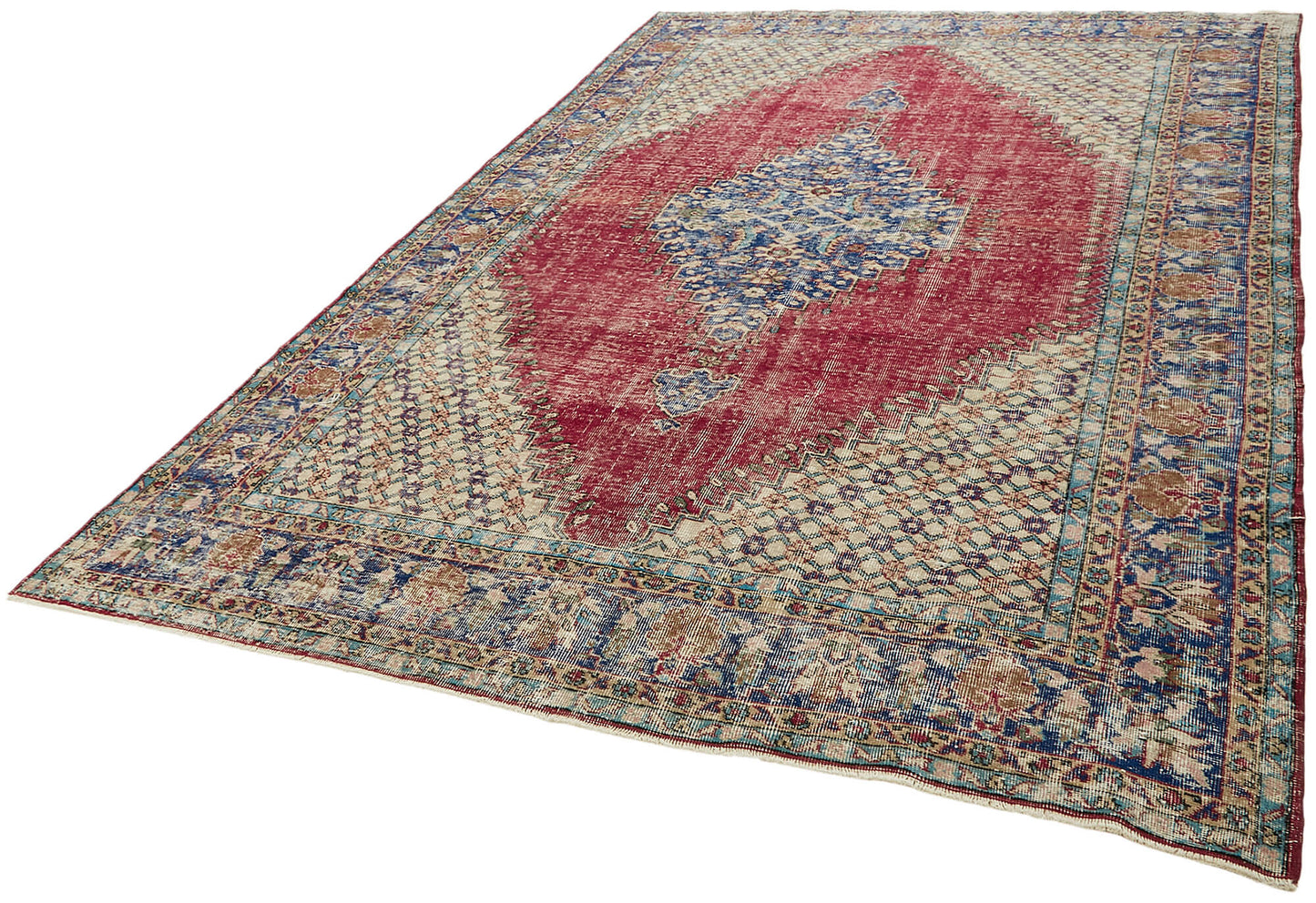7x11 Beige Turkish Vintage Area Rug - 44828
