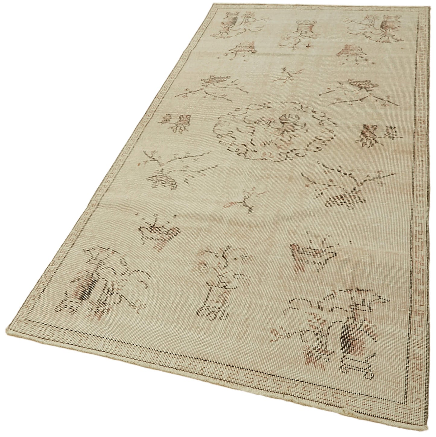 4x7 Beige Turkish Vintage Area Rug - 44954