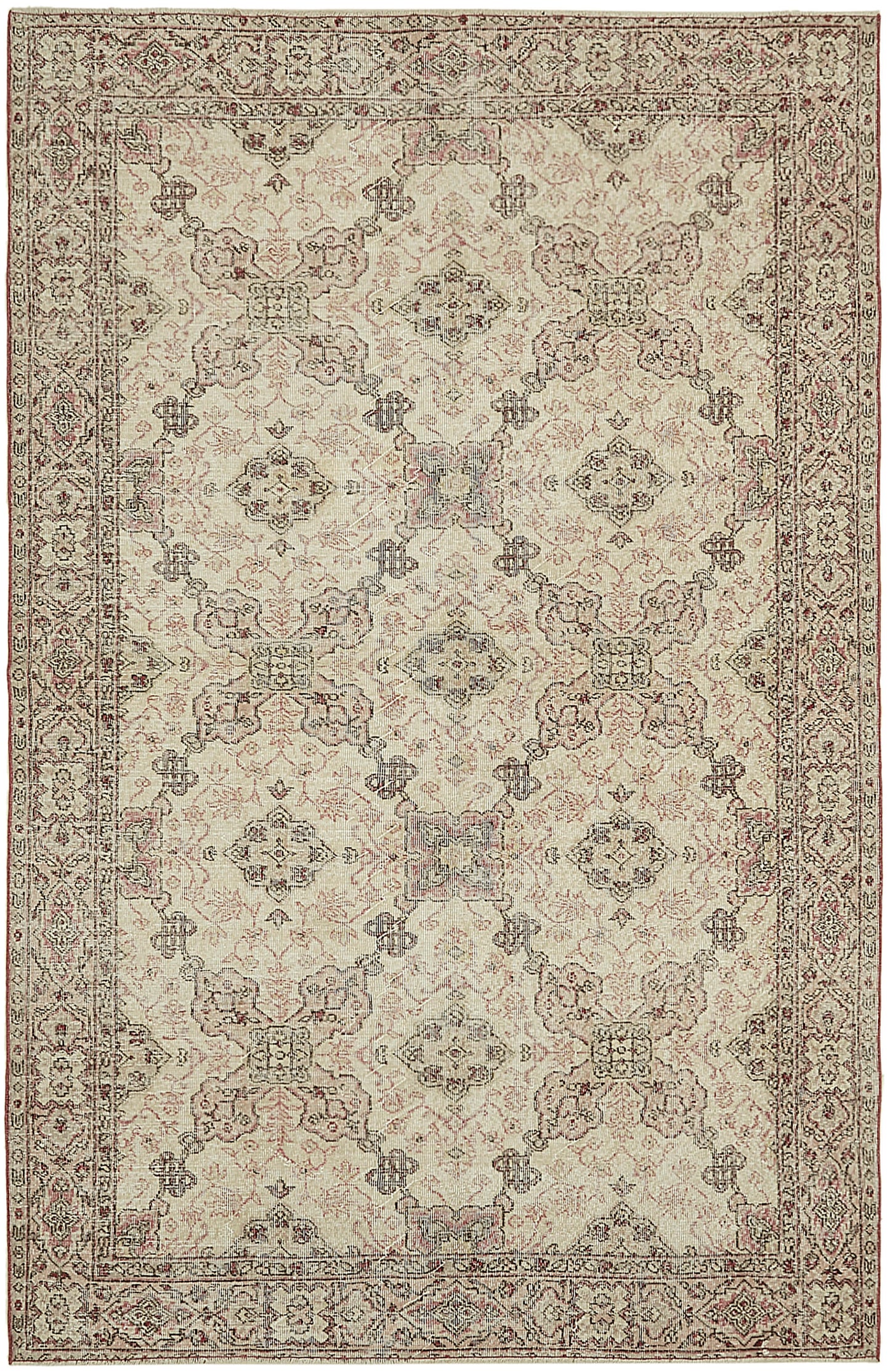 7x10 Beige Turkish Vintage Area Rug - 45560