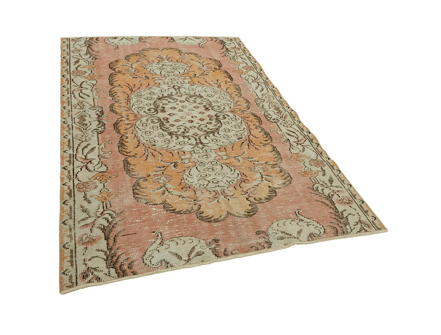 5x6 Beige Turkish Vintage Area Rug - 45837