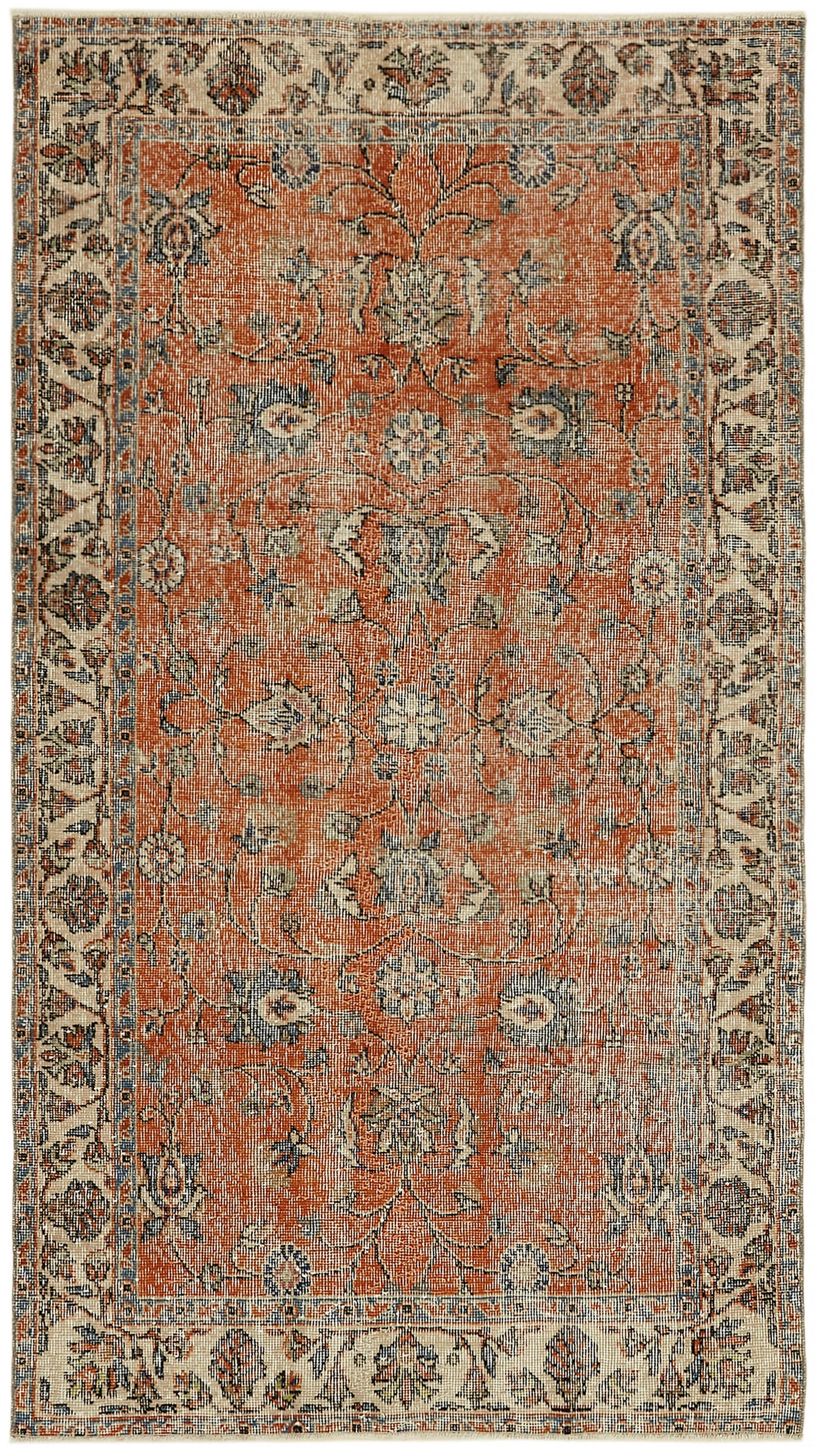 4x7 Beige Turkish Vintage Area Rug - 45905