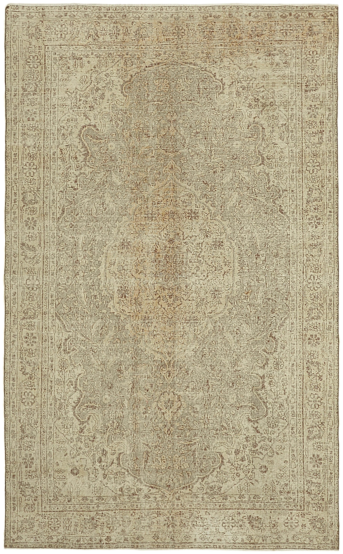 7x11 Beige Turkish Vintage Area Rug - 46044