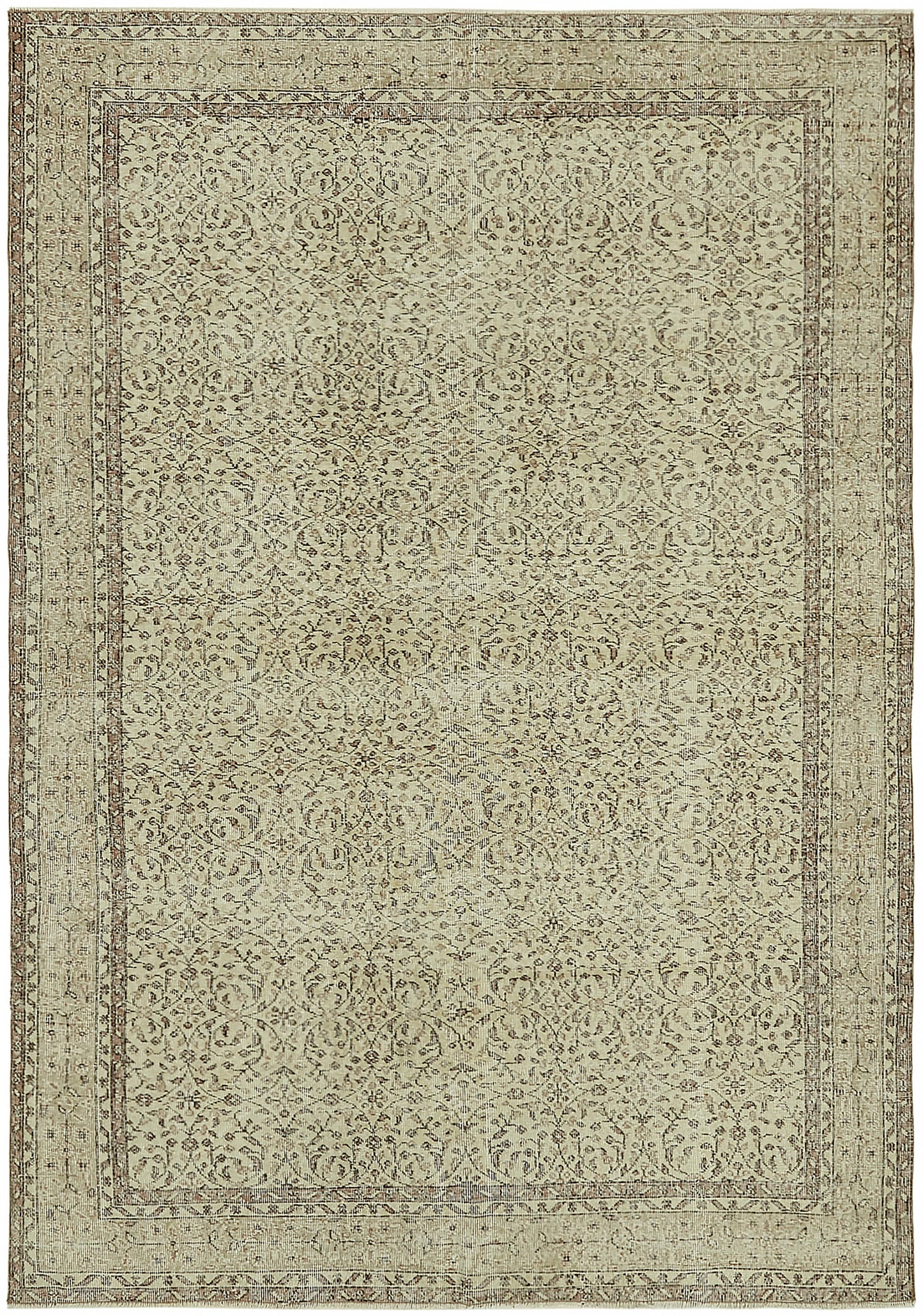 7x10 Beige Turkish Vintage Area Rug - 46069
