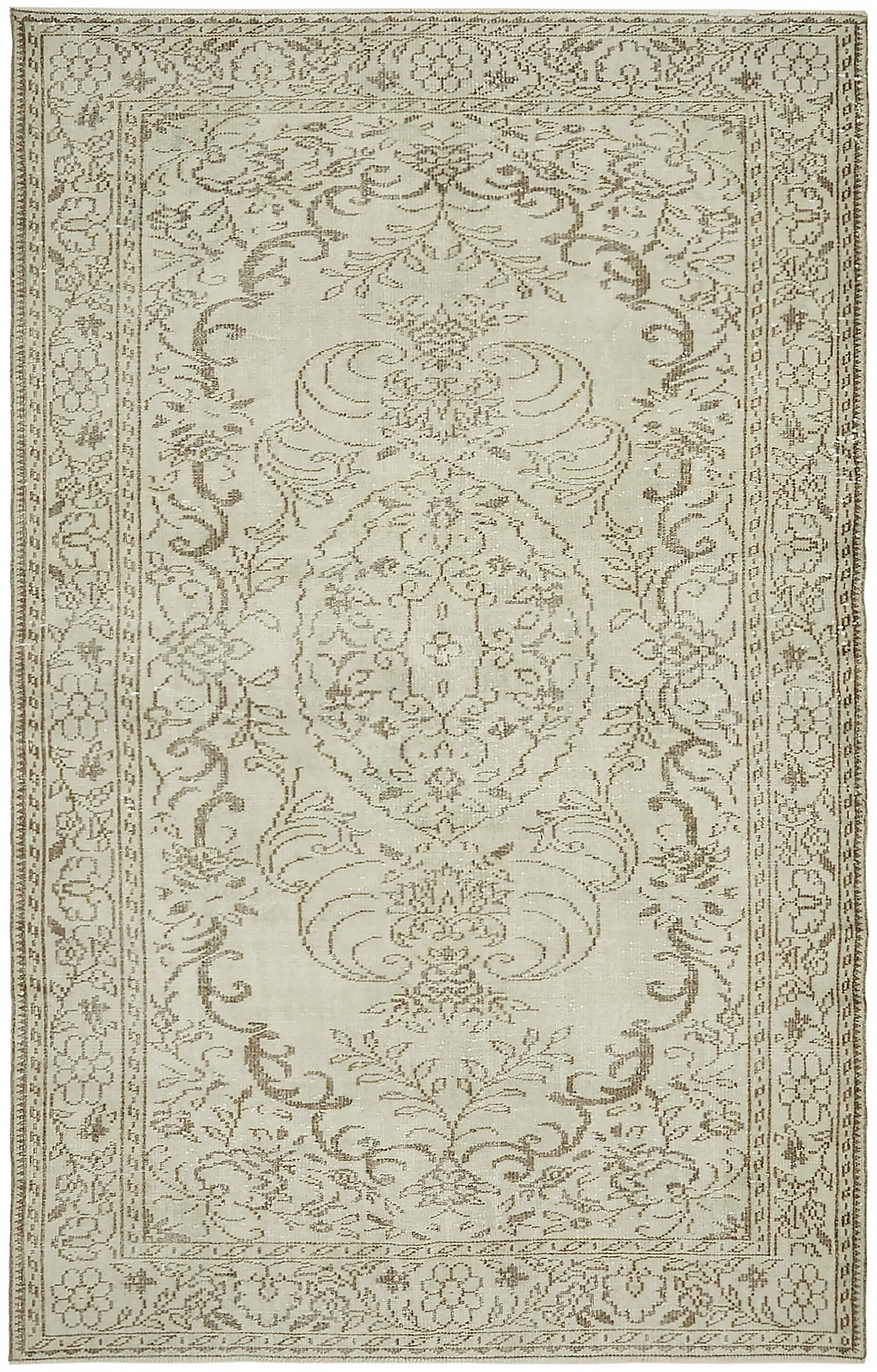 6x9 Beige Turkish Vintage Area Rug - 46083